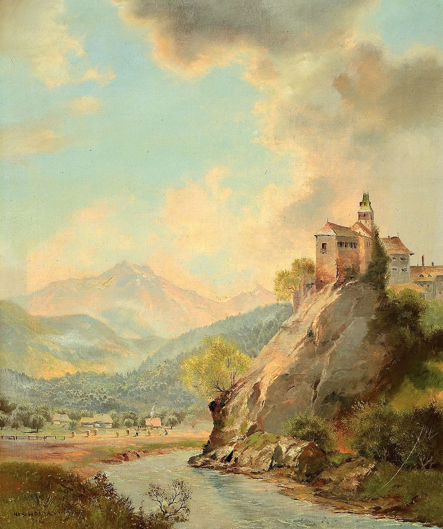 Ludwig Gschosmann, 1894 Straßburg-1988 Tegernsee, Burg Rabenstein in der Steiermark, Öl/Lwd, links unten signiert, ca. 60x50cm, Barockstilrahmen ...