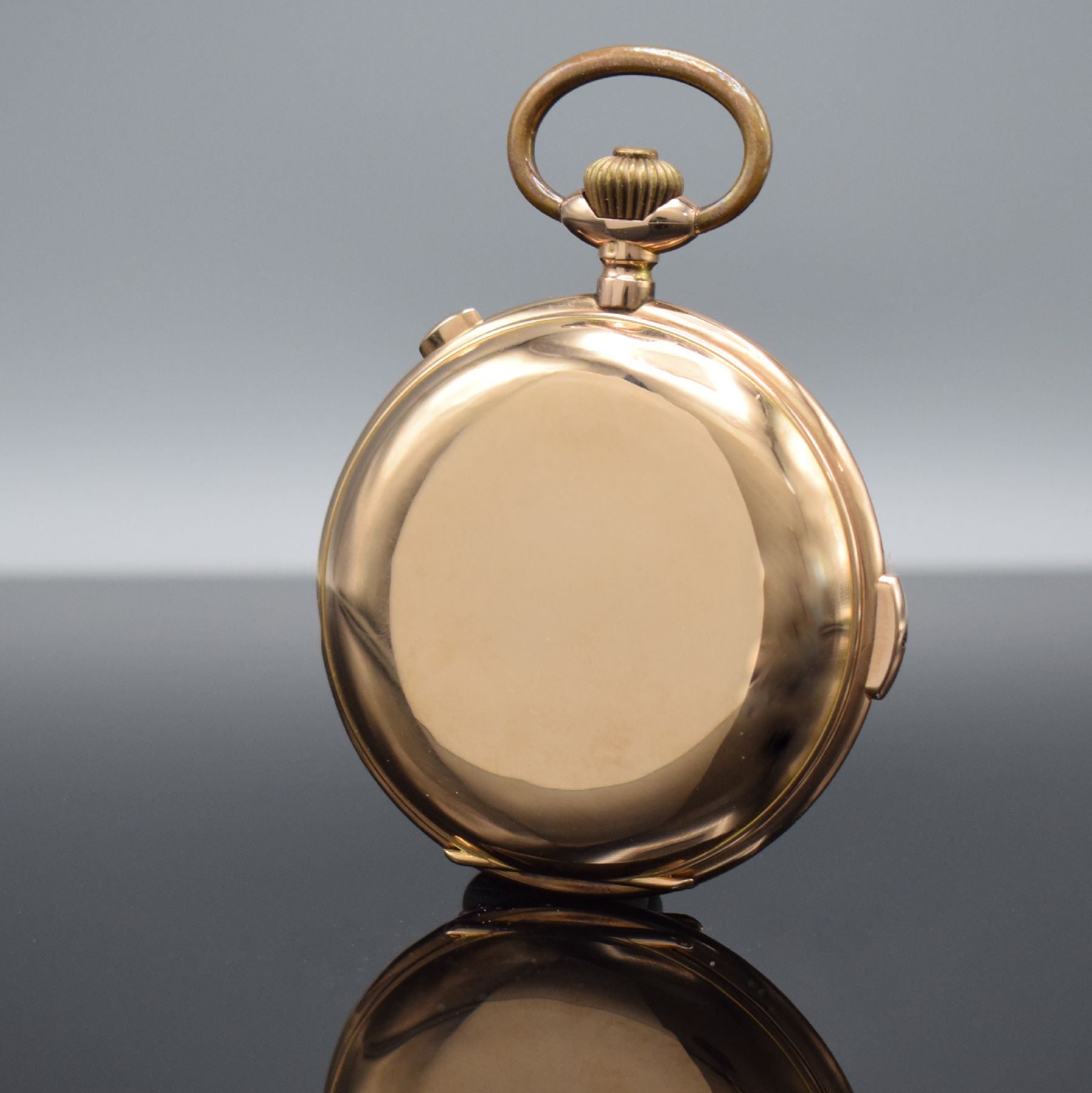 Detail a: NESTOR DELEVAUX Savonette Herrentaschenuhr mit Minutenrepetition & Chronographenfunktion in RG 585/000, Schweiz um 1910, glattes 3 Deckel Goldgeh. l. ...