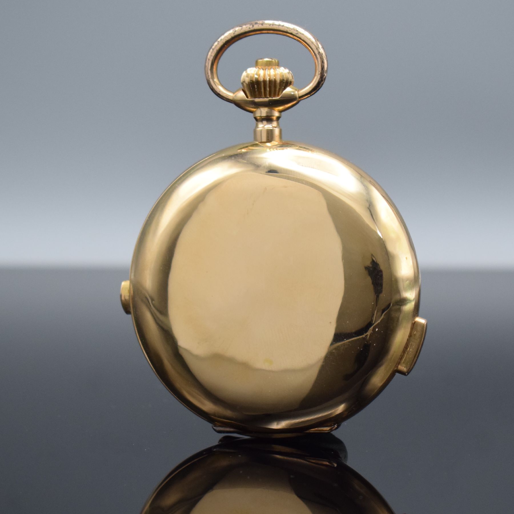 Detail b: Astronomische Savonette Herrentaschenuhr mit 1/4-Stunden-Repetition & Vollkalender in RG 750/000, Schweiz um 1900, glattes 3-Deckel Goldgehäuse ...