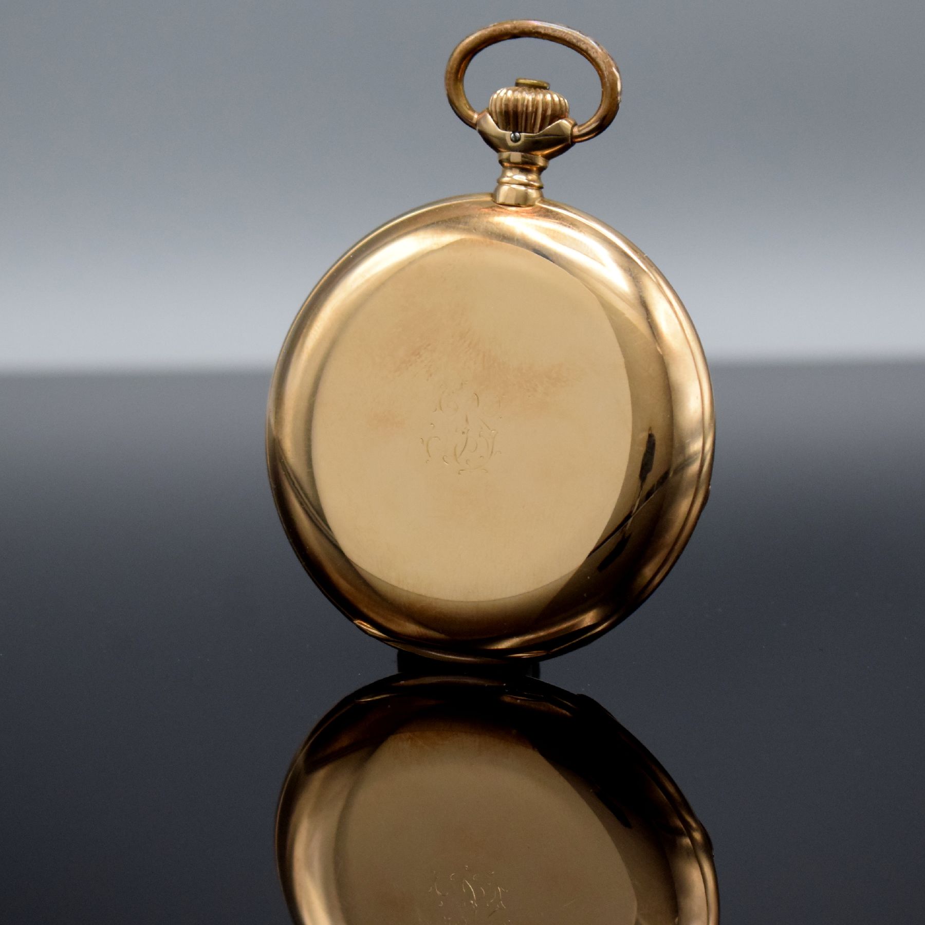 Detail c: J. ASSMANN Glashütte I/Sachsen Savonette in RG 585/000, Deutschland um 1900, glattes 3- Deckel Goldgeh. m. Monogramm auf Sprungdeckel, 2-teil. ...