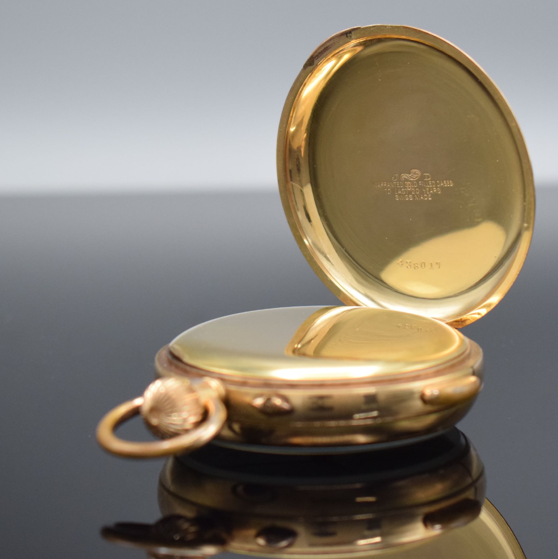 Detail b: Offene Herrentaschenuhr mit 1/4 Stunden- Repetition, Schweiz um 1910, guill. Goldfilled-Geh. l. dell./ ber., Repetitions- Drücker b. 3, ...