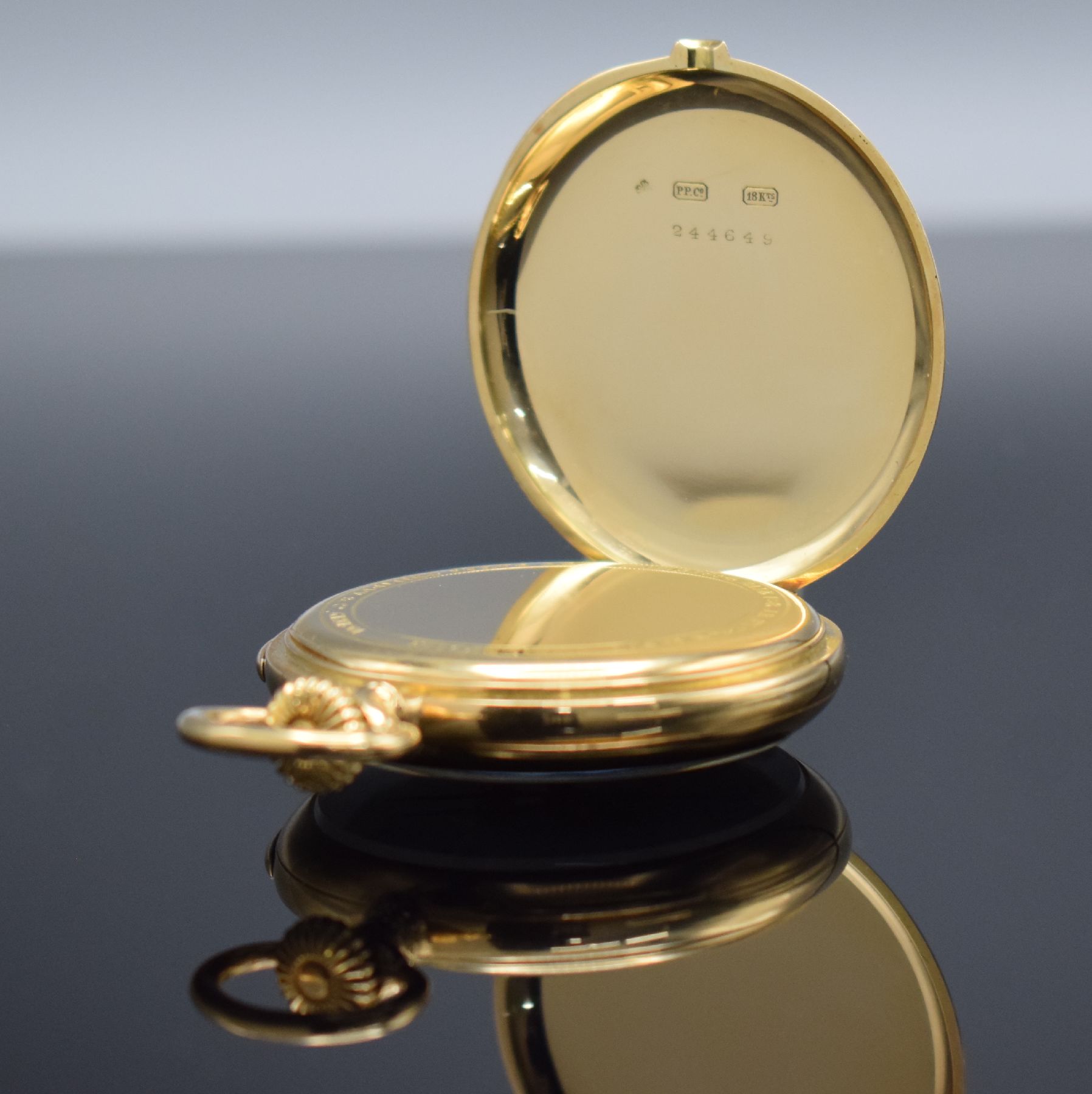 Detail c: PATEK PHILIPPE hochfeine & seltene, offene Herrentaschenuhr mit Minutenrepetition in RoséG 750/000, Schweiz um 1910, hergestellt für Hudson & Son ...