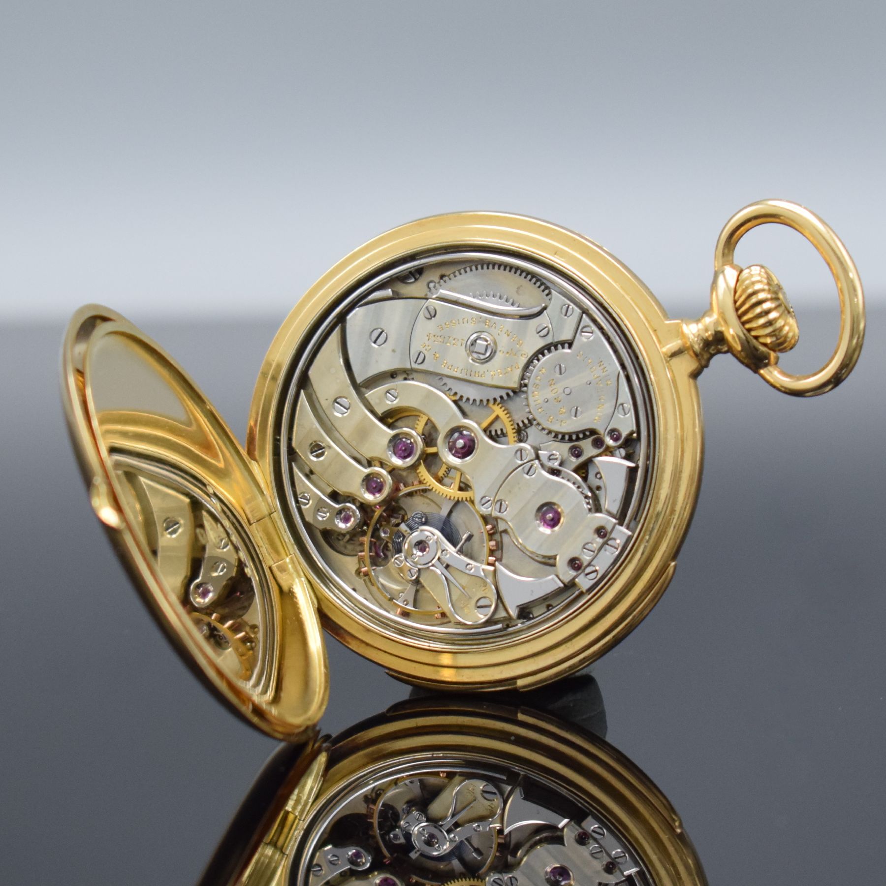 Detail g: PATEK PHILIPPE hochfeine & seltene, offene Herrentaschenuhr mit Minutenrepetition in RoséG 750/000, Schweiz um 1910, hergestellt für Hudson & Son ...