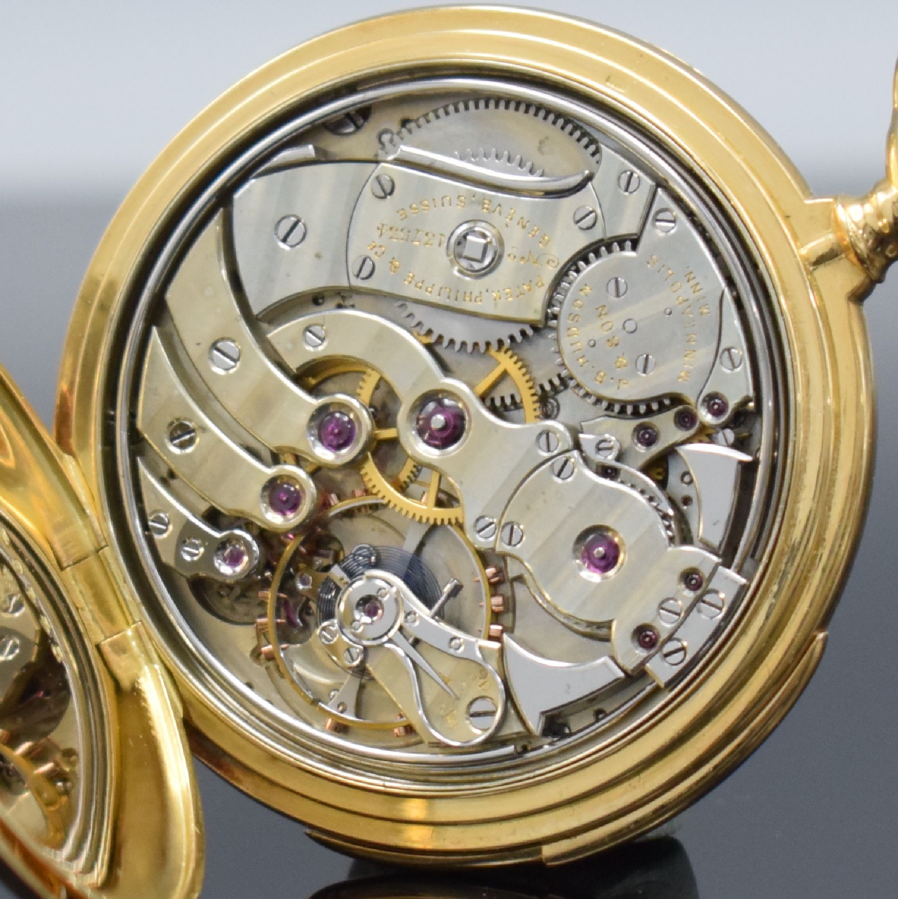 Detail h: PATEK PHILIPPE hochfeine & seltene, offene Herrentaschenuhr mit Minutenrepetition in RoséG 750/000, Schweiz um 1910, hergestellt für Hudson & Son ...