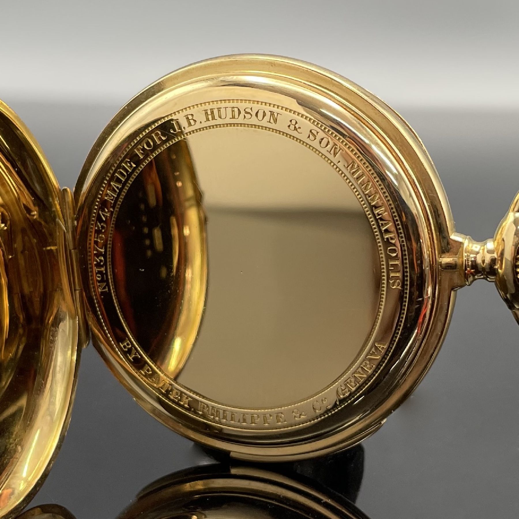 Detail i: PATEK PHILIPPE hochfeine & seltene, offene Herrentaschenuhr mit Minutenrepetition in RoséG 750/000, Schweiz um 1910, hergestellt für Hudson & Son ...