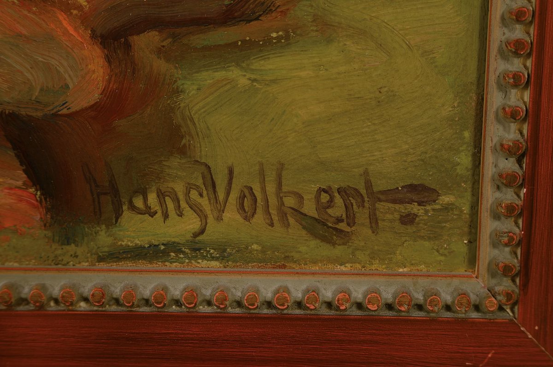 Detail a: Hans Volkert, geb. 1878 in Erlangen, Studium an der Akademie München, hier: Stillleben mit weißen Chrysanthemen in chinesischer Vase, Öl/Lwd, ...