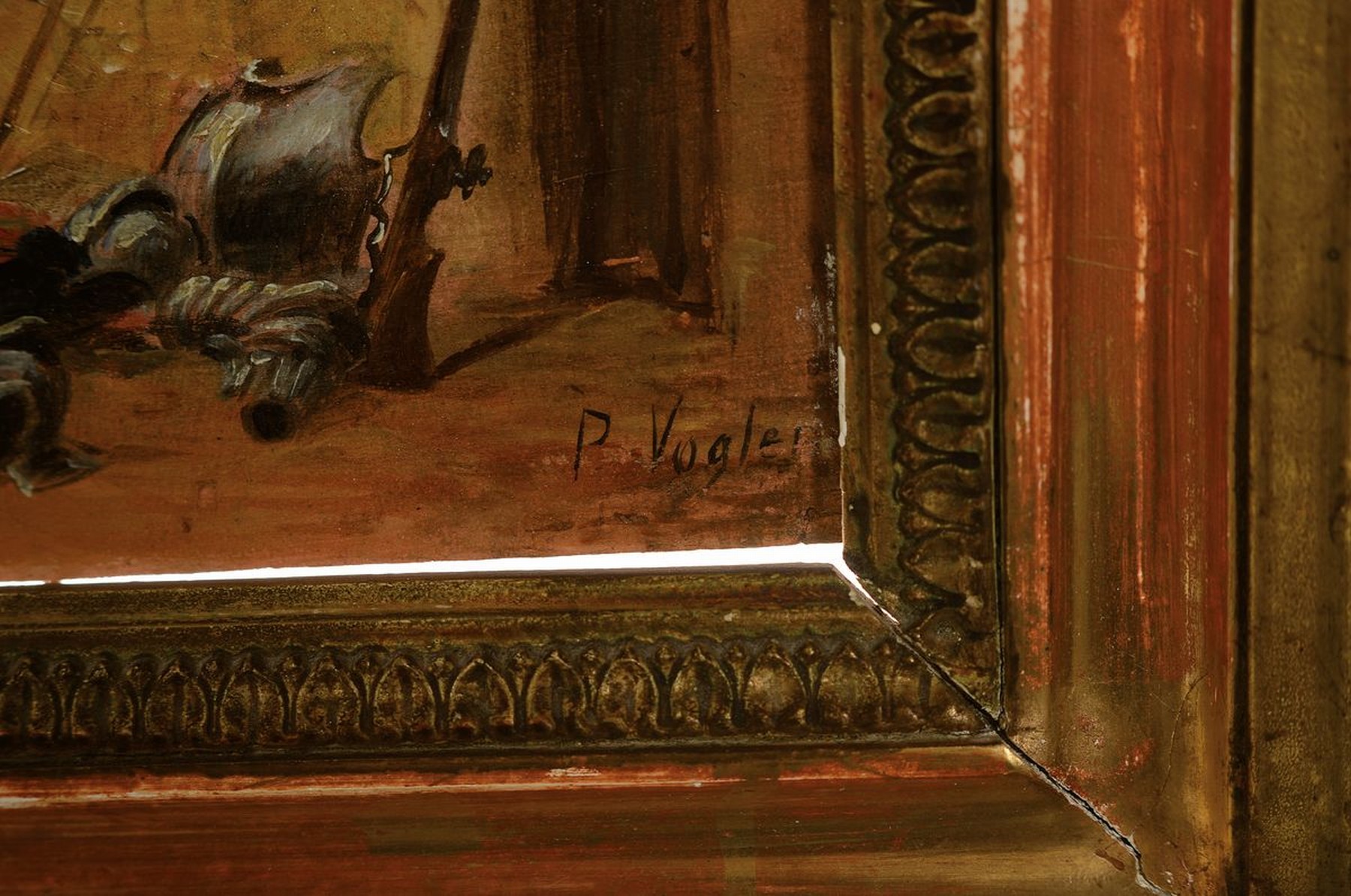 Detail a: Paul Vogler, 1852 Paris-1904 Verneuil-sur-Avre, 2 Pendants; Landknechte in der Gaststube und Landsknechte beim Aufteilen der Beute, beide Öl/Holz, ...