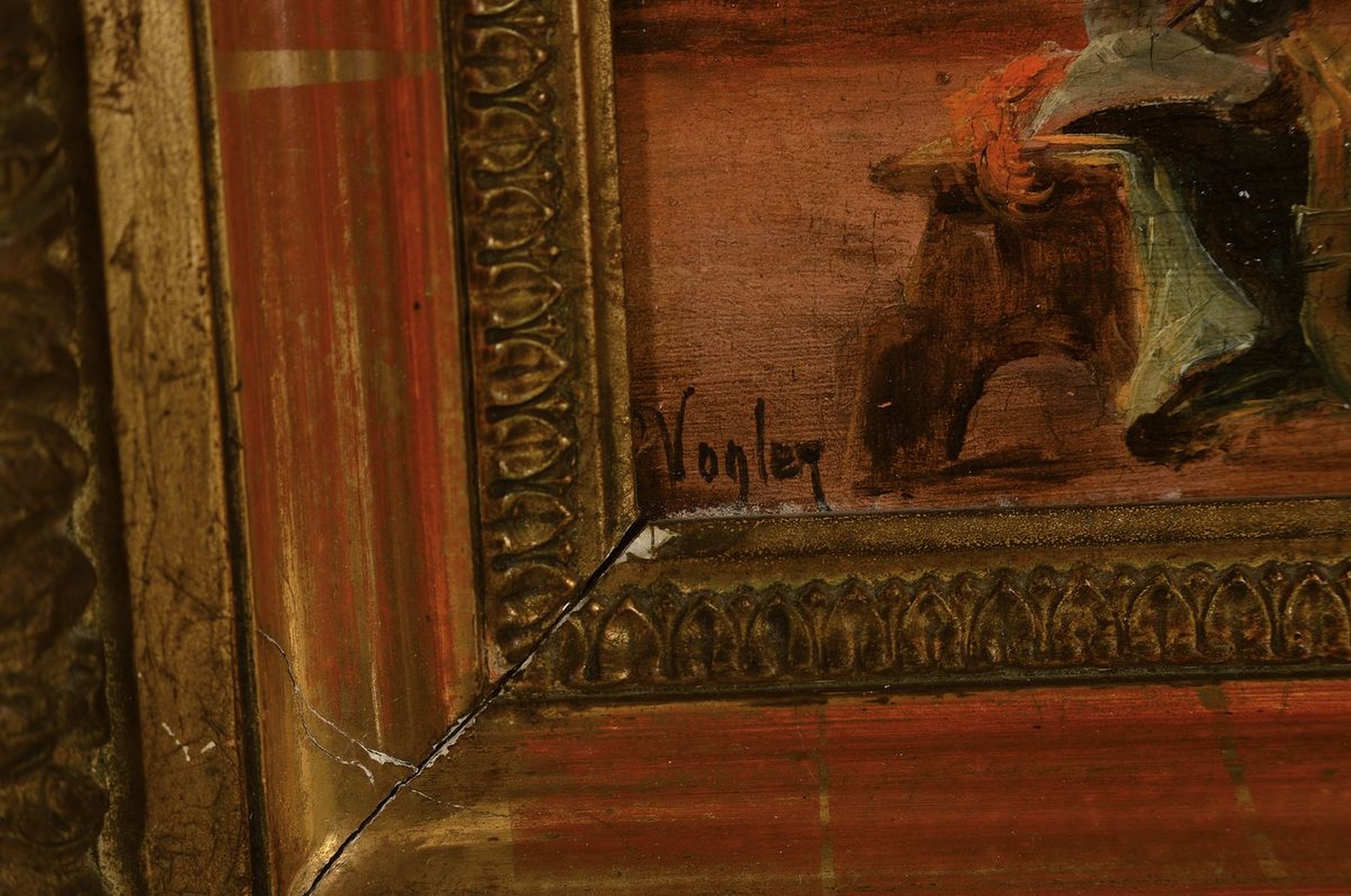 Detail b: Paul Vogler, 1852 Paris-1904 Verneuil-sur-Avre, 2 Pendants; Landknechte in der Gaststube und Landsknechte beim Aufteilen der Beute, beide Öl/Holz, ...