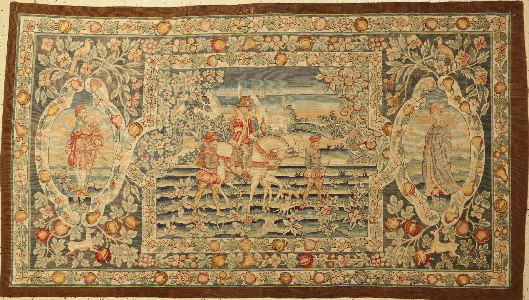 Feine antike Tapisseri, Belgien, um 1900, Wolle mit Seide und Metall, ca. 196 x 110 cm, EHZ: 2