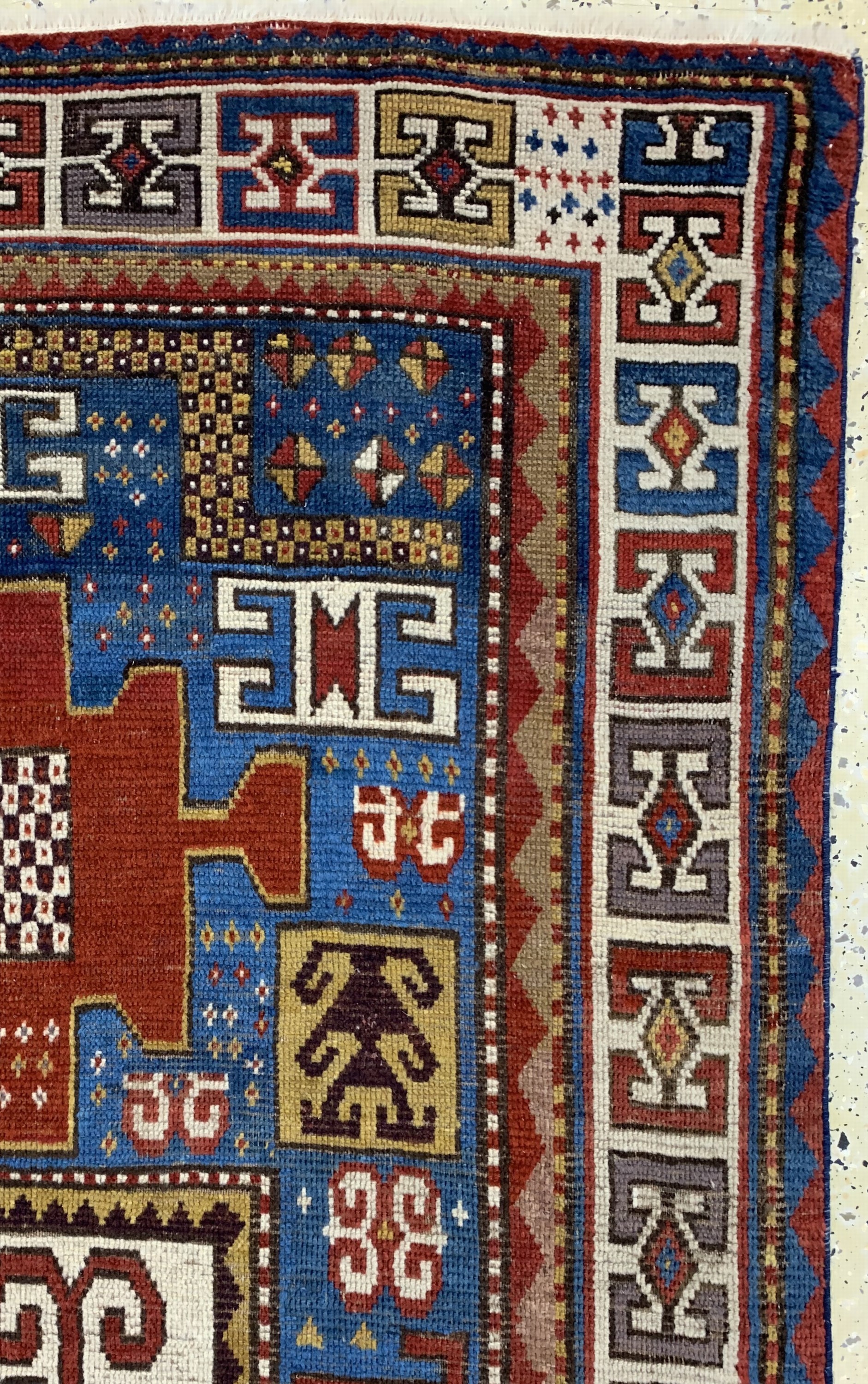 Detail e: Karachoph Kazak antik, Kaukasus, 19.Jhd, Wolle auf Wolle, ca. 235 x 120 cm, museal, Fast identisch zu Battenberg Orientteppiche Band 1 1979 Seite ...