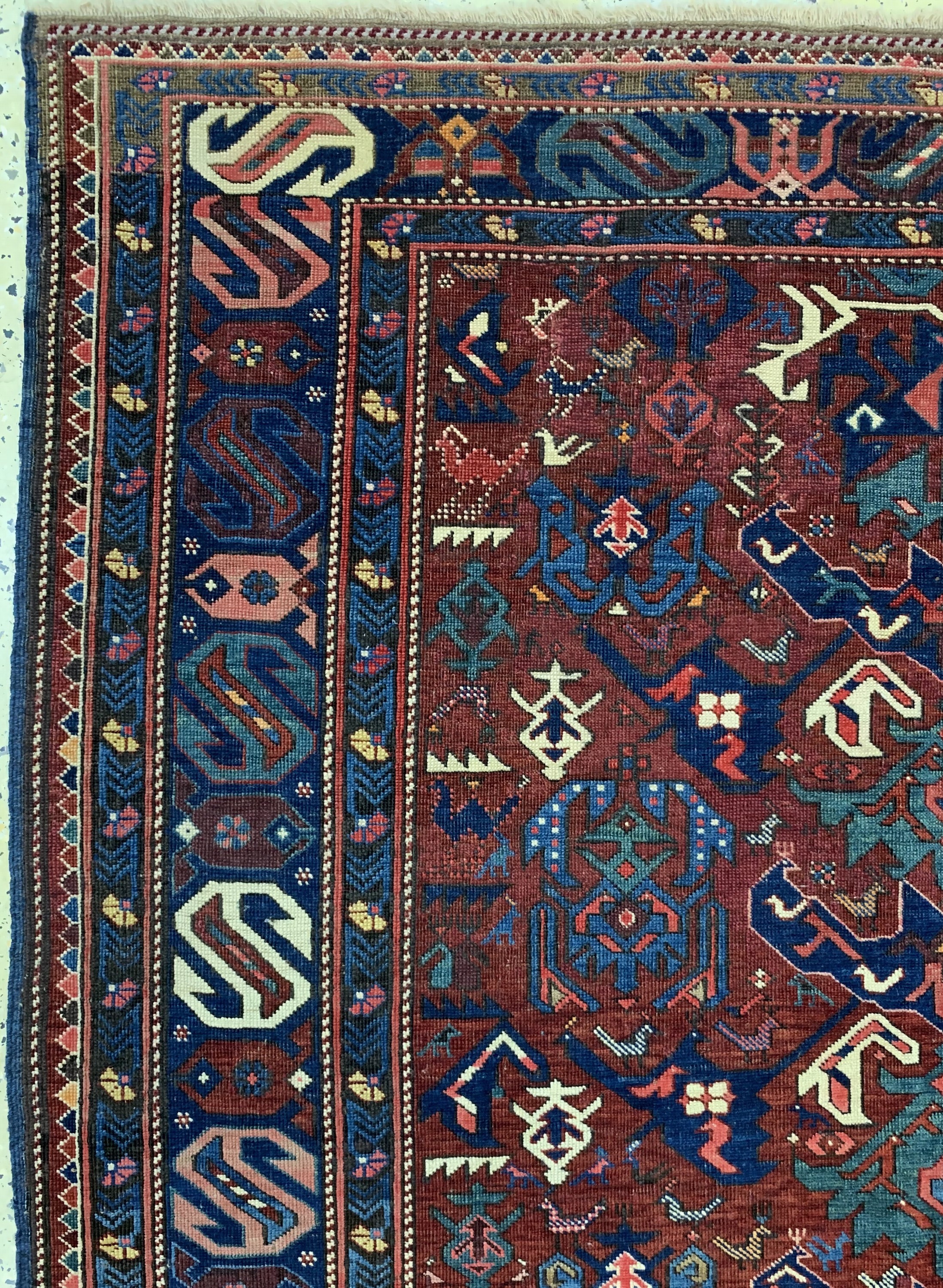 Detail d: Bidjov antik, Kaukasus, 19.Jhd, Wolle auf Wolle, ca. 256 x 145 cm. vgl. Battenberg Band1 Orientteppiche Seite 262/263, EHZ: 2-3 (fachkundig ...