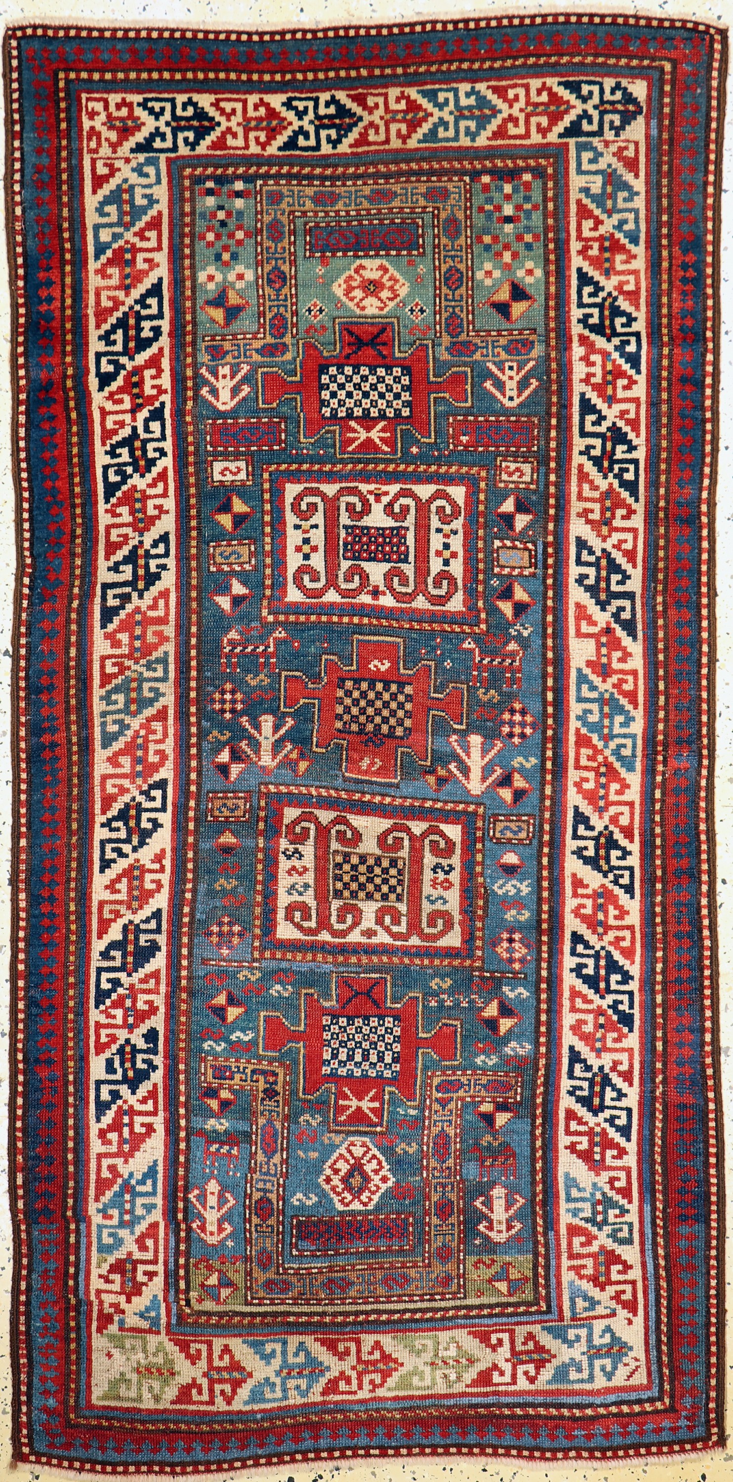 Karachoph Kazak antik, Kaukasus, um 1880, Wolle auf Wolle, ca. 205 x 102 cm. EHZ: 2-3 fachkundig restauriert