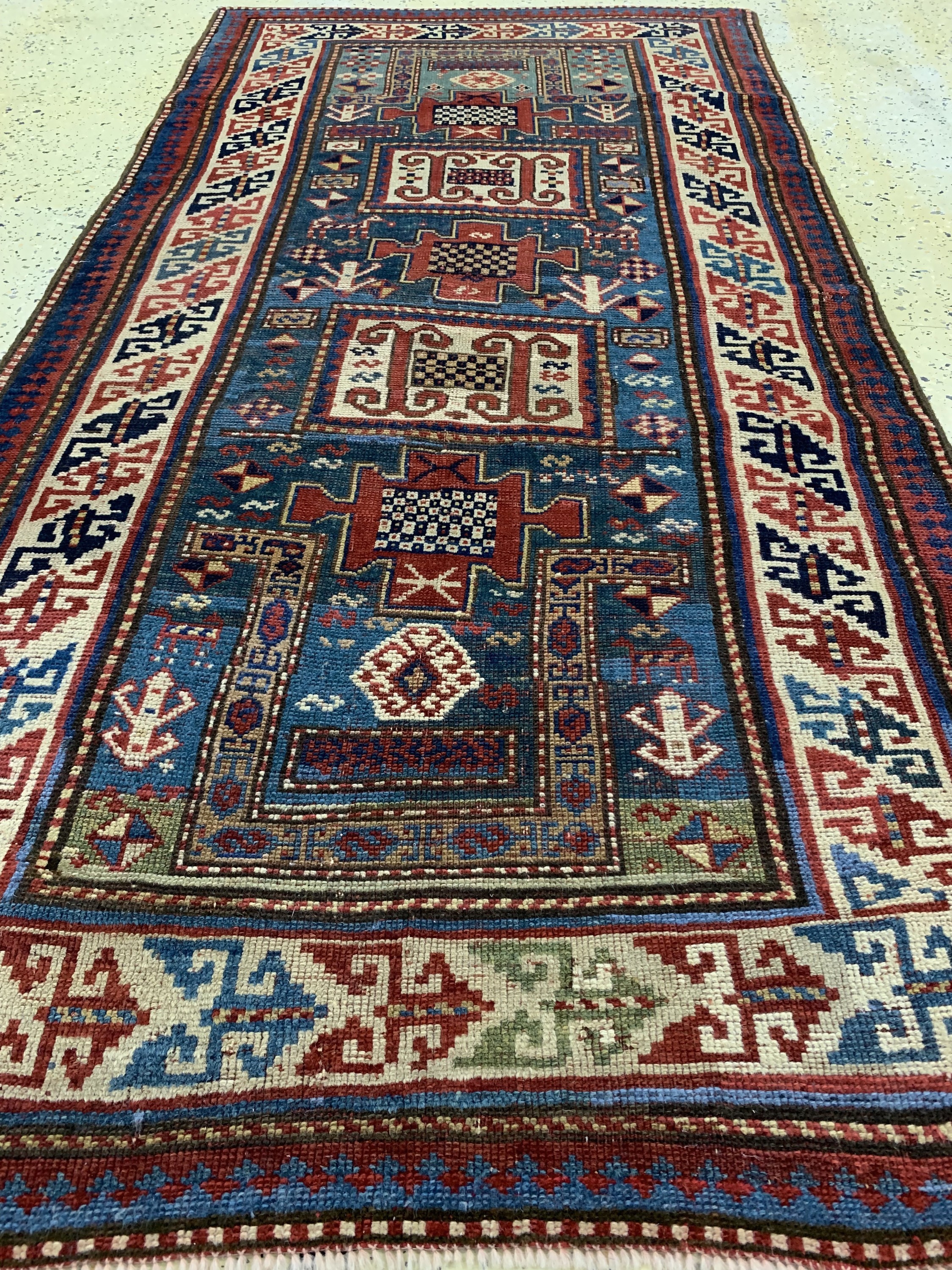 Detail f: Karachoph Kazak antik, Kaukasus, um 1880, Wolle auf Wolle, ca. 205 x 102 cm. EHZ: 2-3 fachkundig restauriert