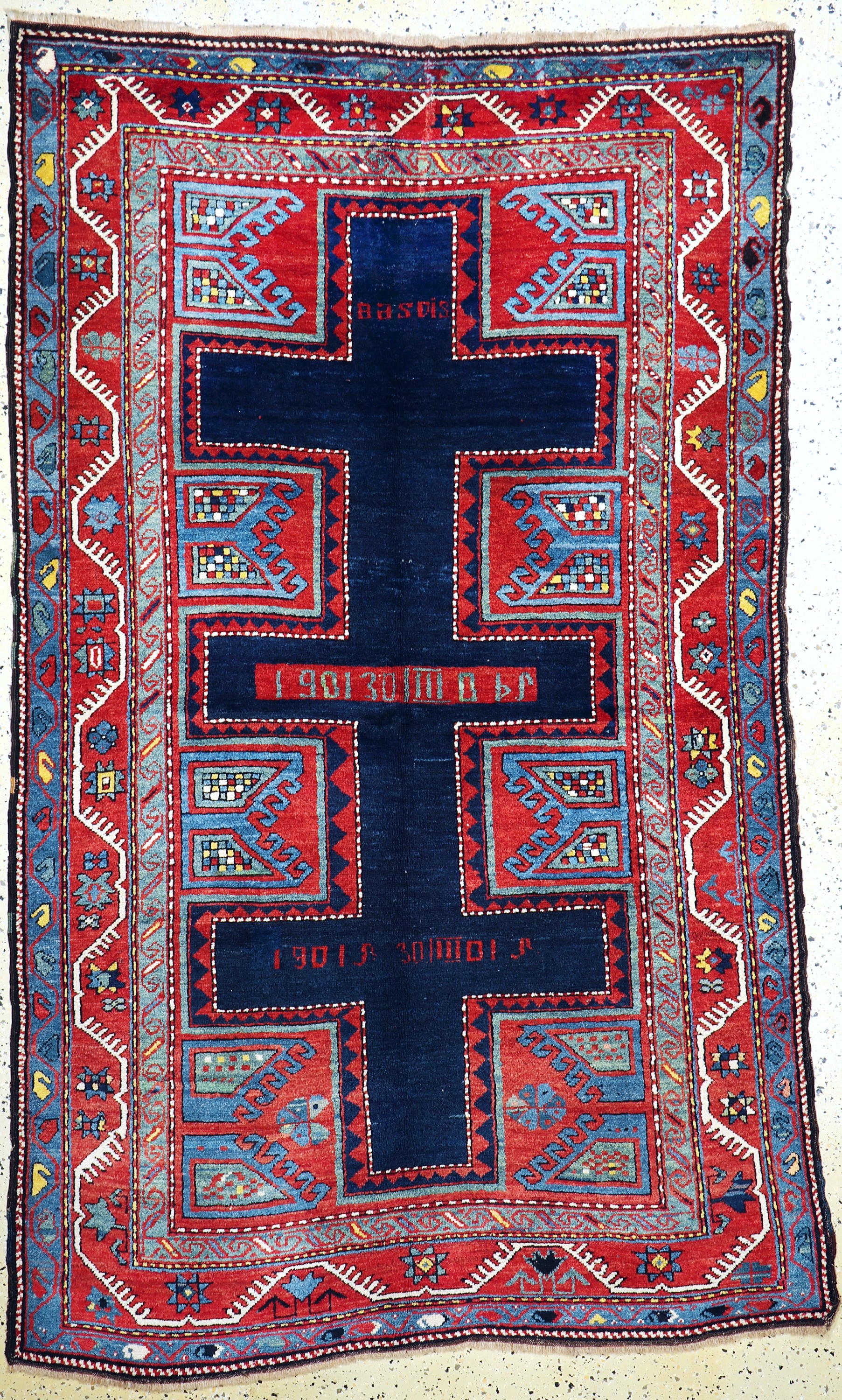 Karachoph Kazak antik, Kaukasus, datiert 1901, Wolle auf Wolle, ca. 237 x 138 cm, EHZ: 2(restaurierte Tritfallte).