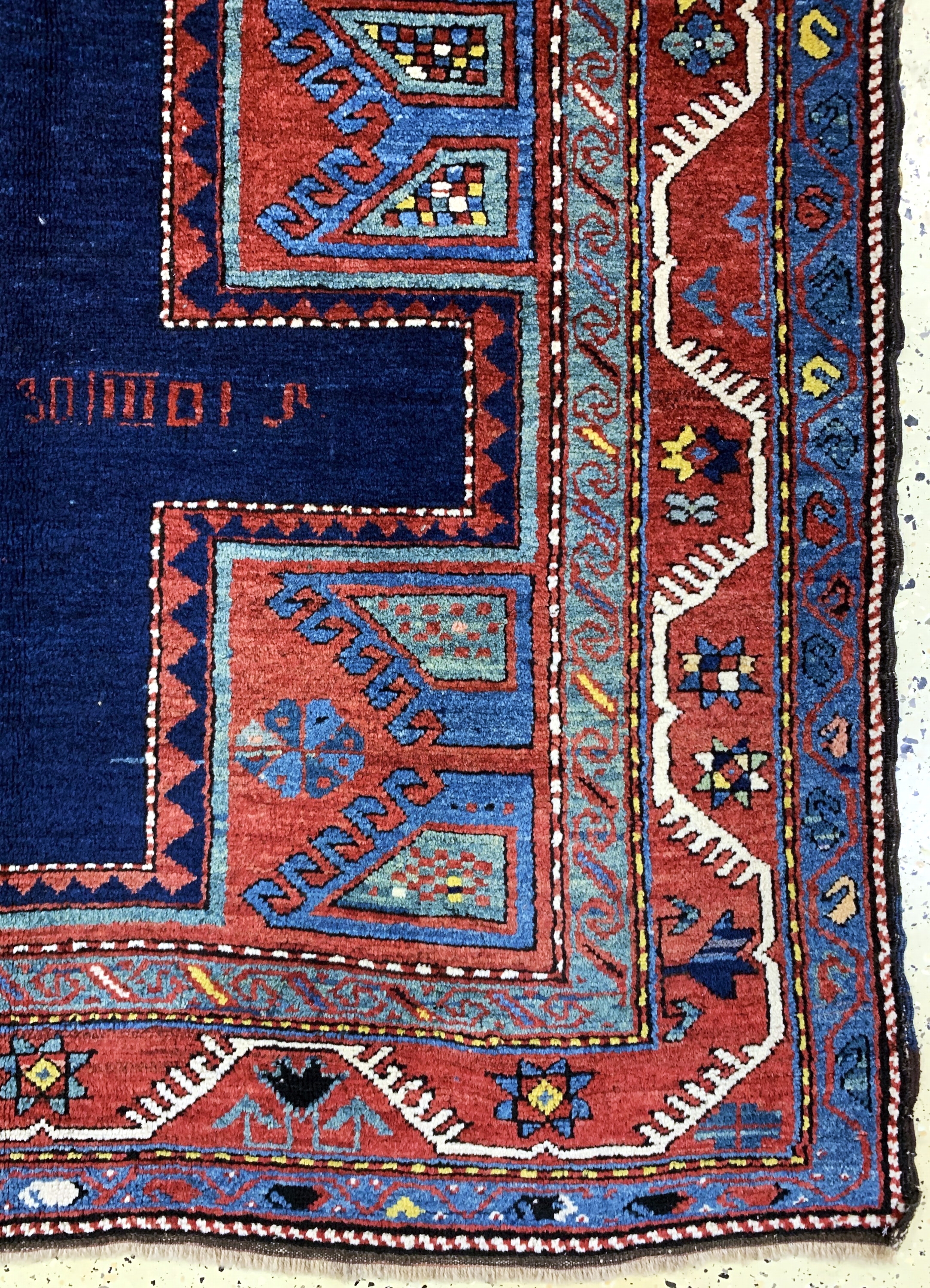 Detail a: Karachoph Kazak antik, Kaukasus, datiert 1901, Wolle auf Wolle, ca. 237 x 138 cm, EHZ: 2(restaurierte Tritfallte).