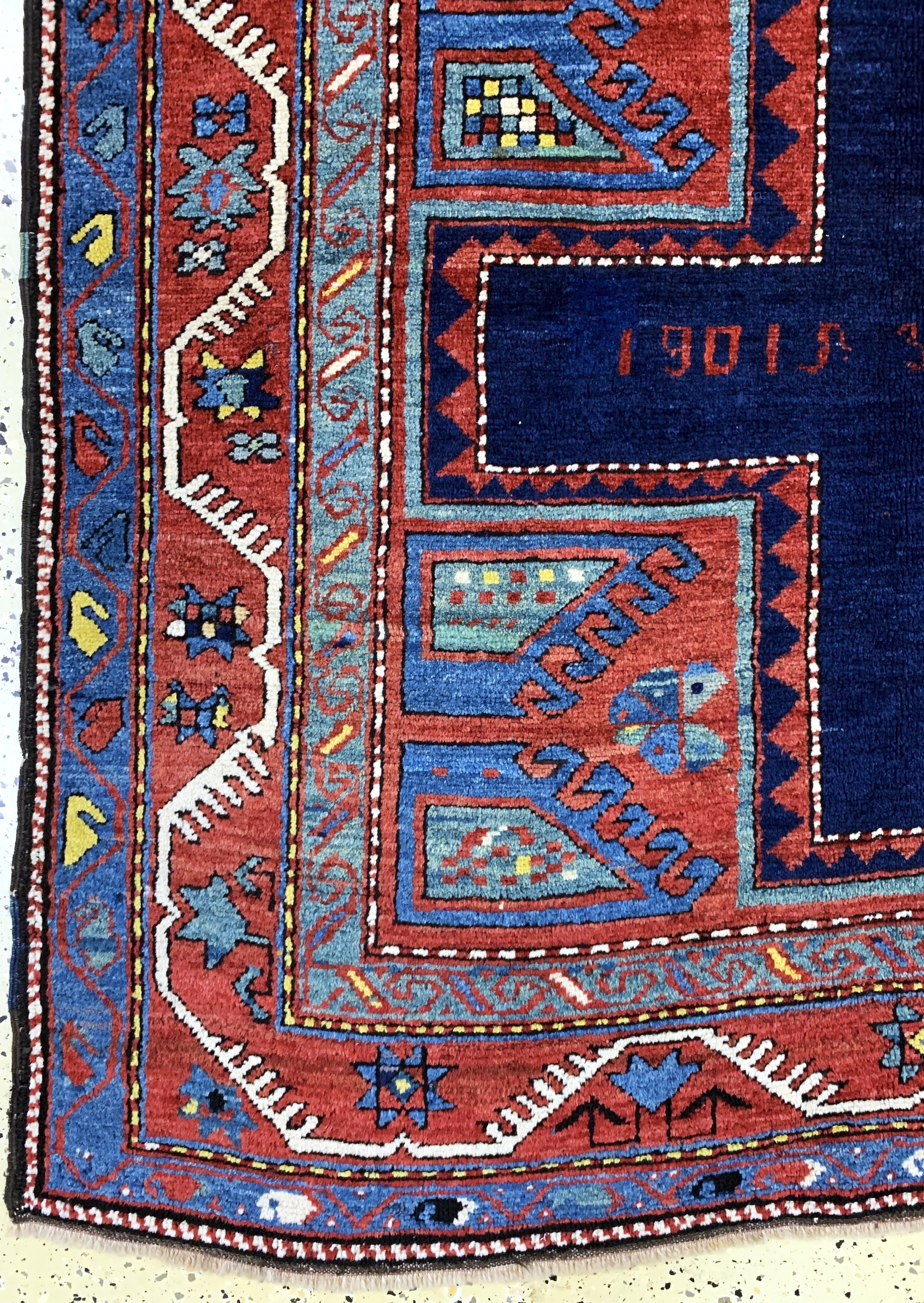 Detail b: Karachoph Kazak antik, Kaukasus, datiert 1901, Wolle auf Wolle, ca. 237 x 138 cm, EHZ: 2(restaurierte Tritfallte).