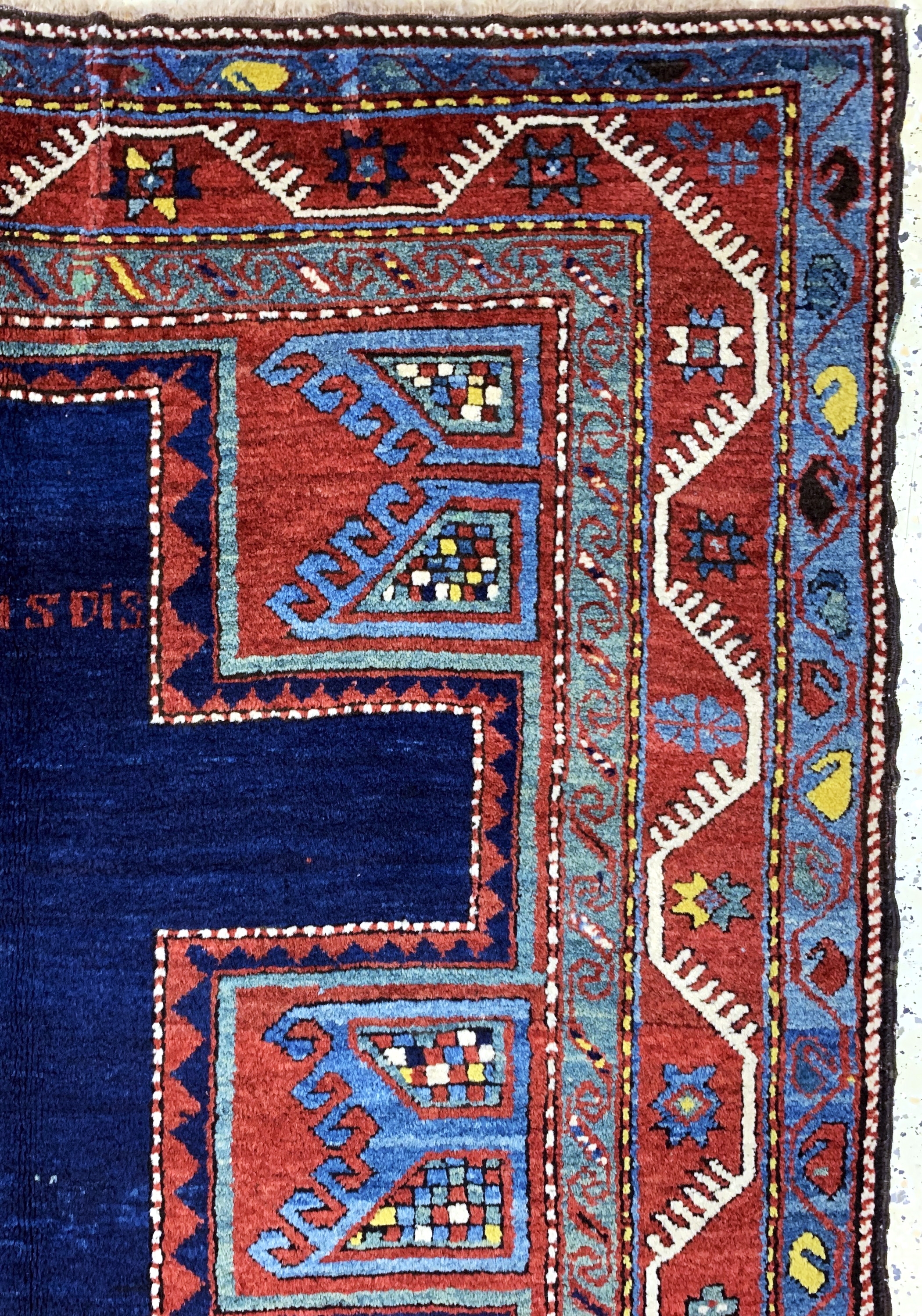 Detail e: Karachoph Kazak antik, Kaukasus, datiert 1901, Wolle auf Wolle, ca. 237 x 138 cm, EHZ: 2(restaurierte Tritfallte).