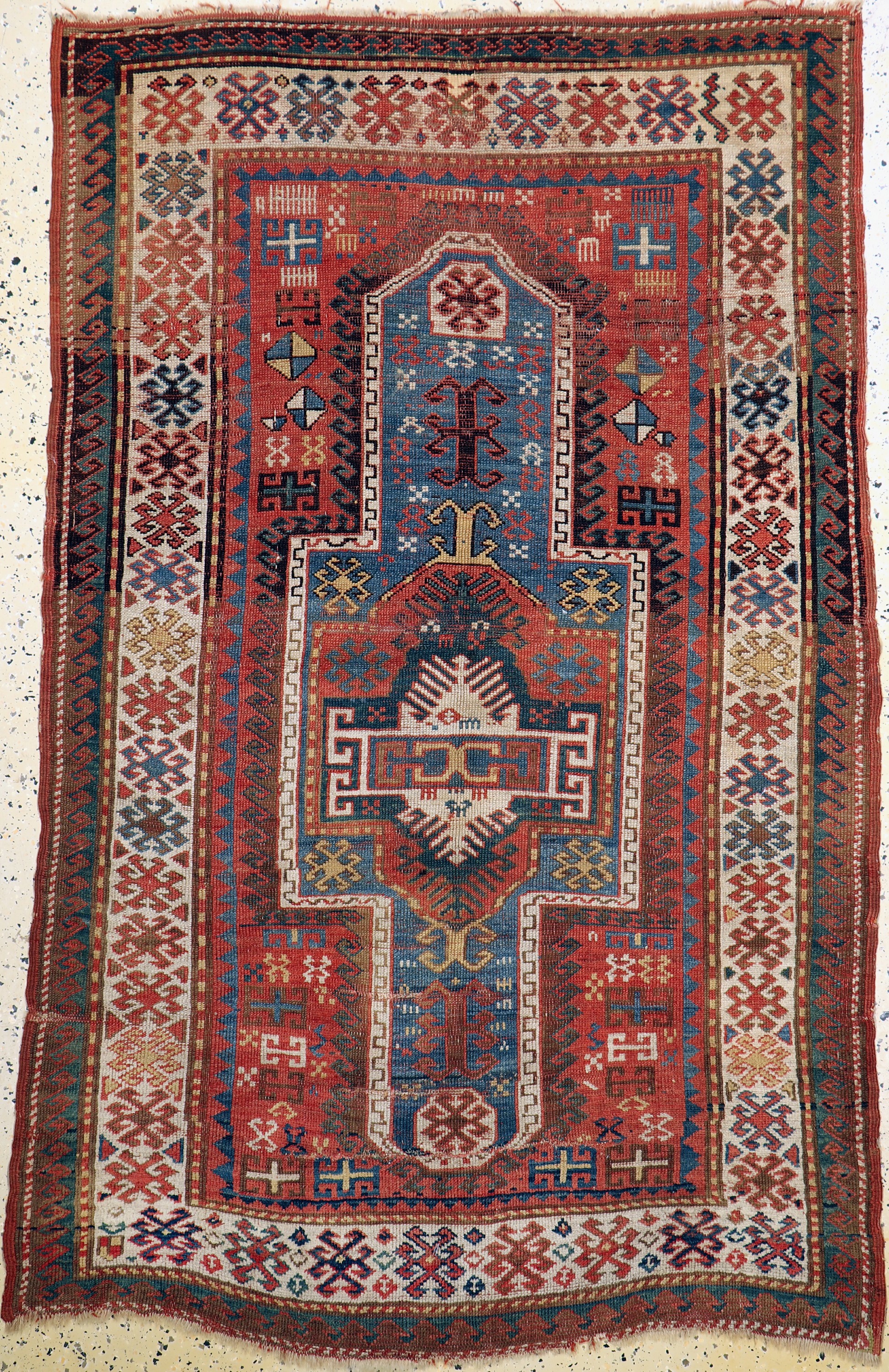 Sewan Schild-Kazak antik, Kaukasus, 19.Jhd , Wolle auf Wolle, ca. 193 x 127 cm. siehe Battenberg Orientteppiche Band 1 1979 Seite 82Nr. 15, EHZ: ...