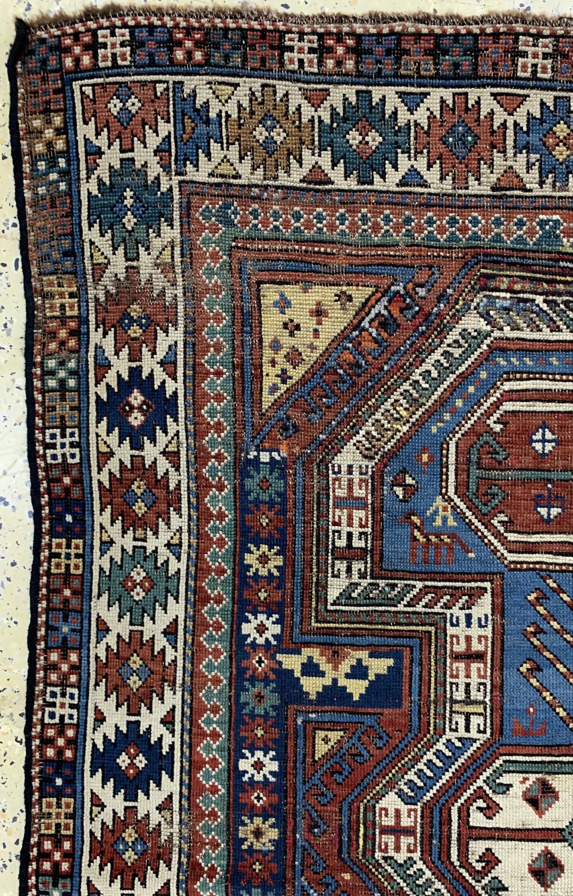 Detail d: Schirwan antik/ Kedim Gandja, Kaukasus, 19.Jhd, Wolle auf Wolle, ca. 325 x 122 cm. Siehe Azerbaidjanische - Kaukasische Teppiche Sammlung Ulmke ...