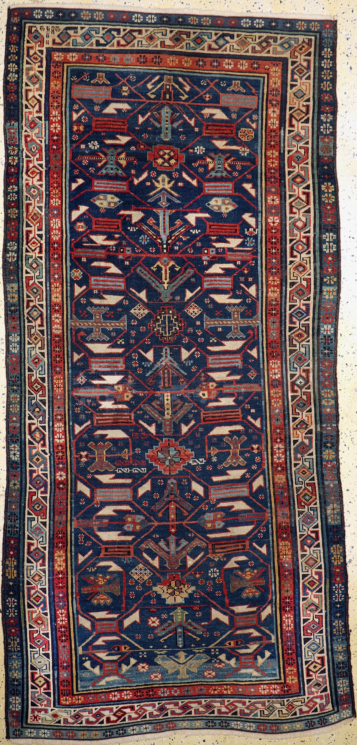 Kuba-Schirwan antik, Kaukasus, um 1890, Wolle auf Wolle, ca. 272 x 126 cm, EHZ: 2-3(alte Restaurierungen).