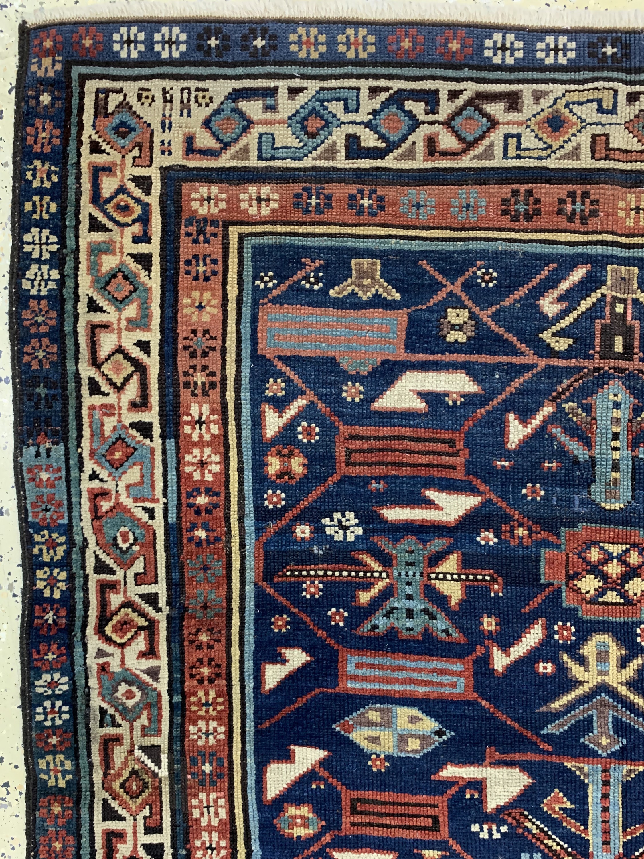 Detail d: Kuba-Schirwan antik, Kaukasus, um 1890, Wolle auf Wolle, ca. 272 x 126 cm, EHZ: 2-3(alte Restaurierungen).