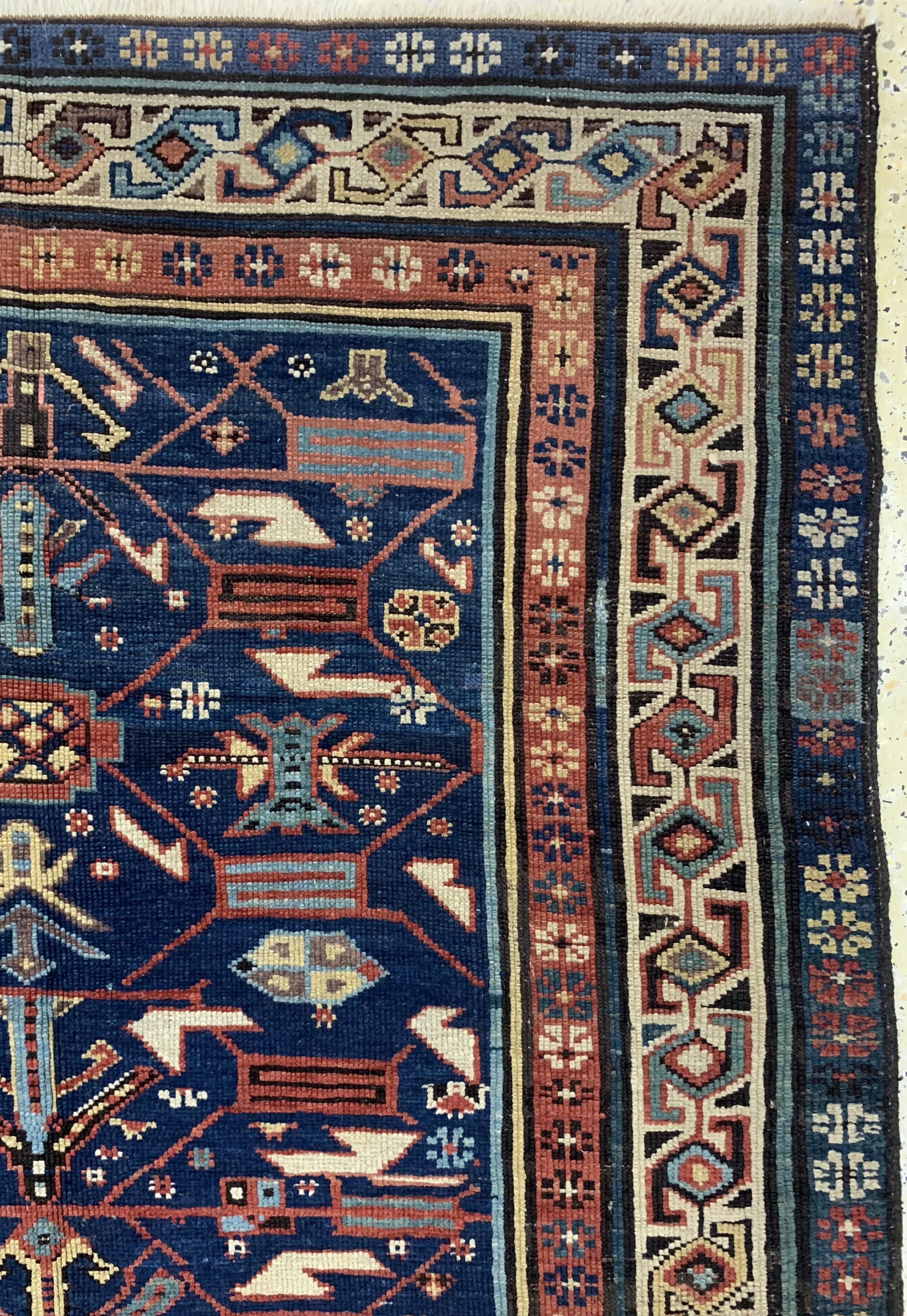 Detail e: Kuba-Schirwan antik, Kaukasus, um 1890, Wolle auf Wolle, ca. 272 x 126 cm, EHZ: 2-3(alte Restaurierungen).