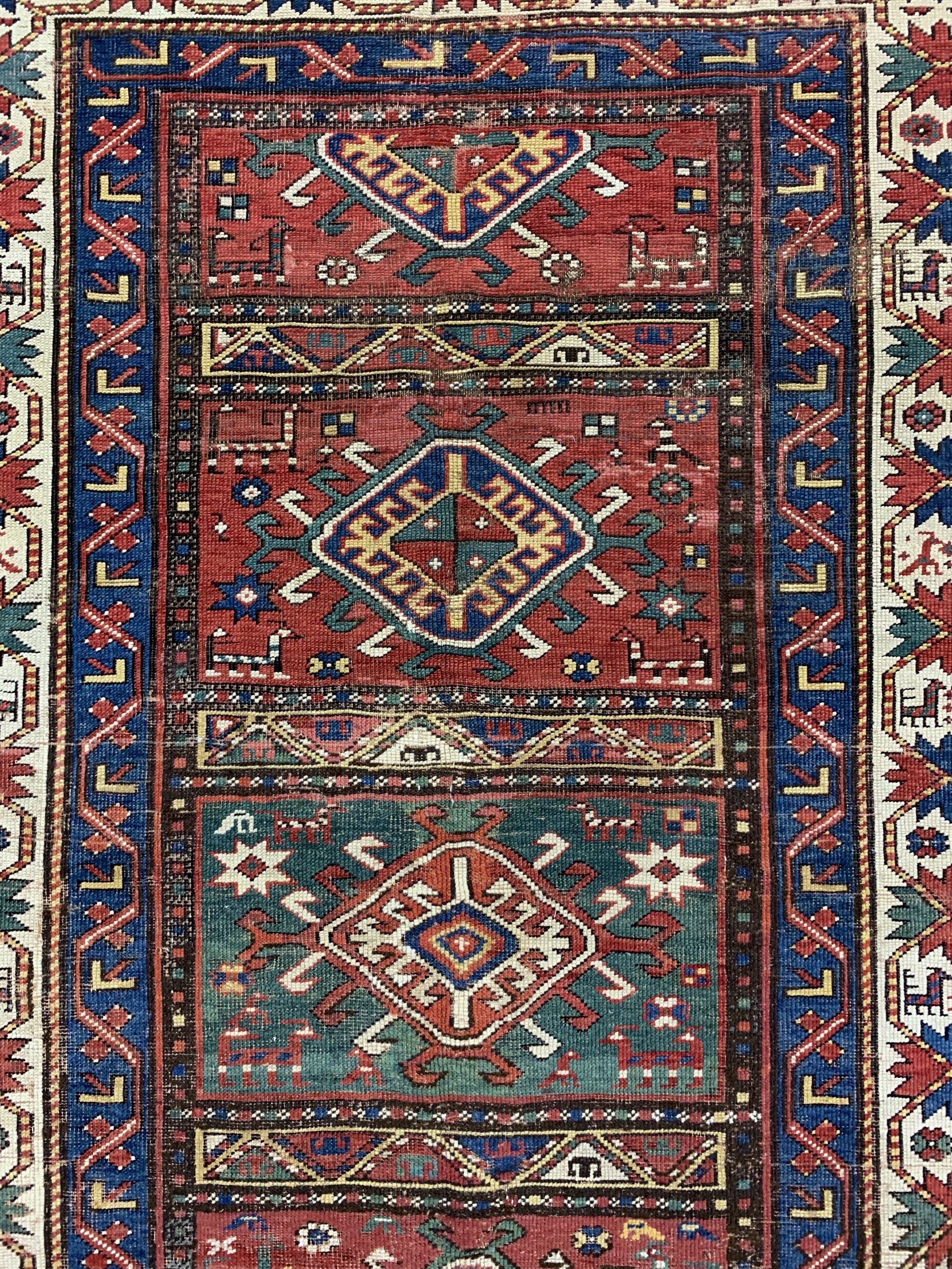Detail c: Kasetten-Kazak antik, Kaukasus, 19.Jhd, Wolle auf Wolle, ca. 220 x 146 cm. siehe Battenberg Kaukasische Teppiche Band 1 Seite 134 Teppich 75, EHZ: ...