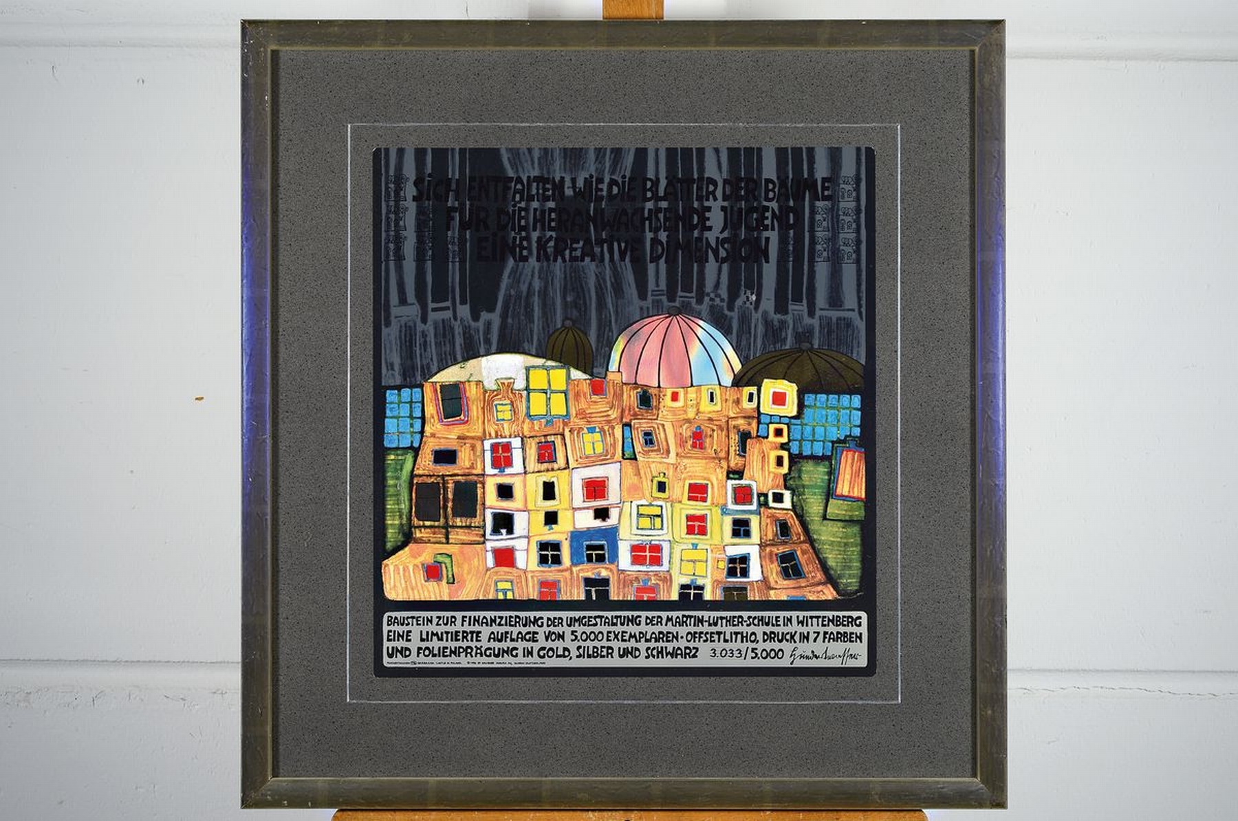 Detail k: Friedensreich Hundertwasser, 1928-2000, Offset mit Metallfolienprägung zur Finanzierung der Martin Luther Schule in Wittenberg, num. 3033/5000, ca. ...
