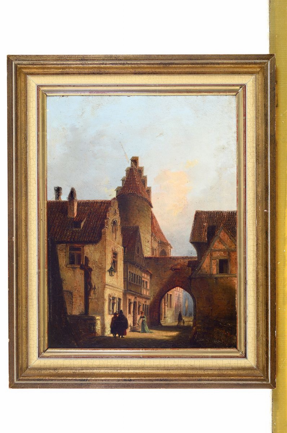 Detail l: Maria Becker, Künstlerin des 19.Jh., zwei Ansichten der Nürnberger Altstadt, a. wohl stilisierte Ansicht der Nürnberger Altstadt mit Turm und Tor ...