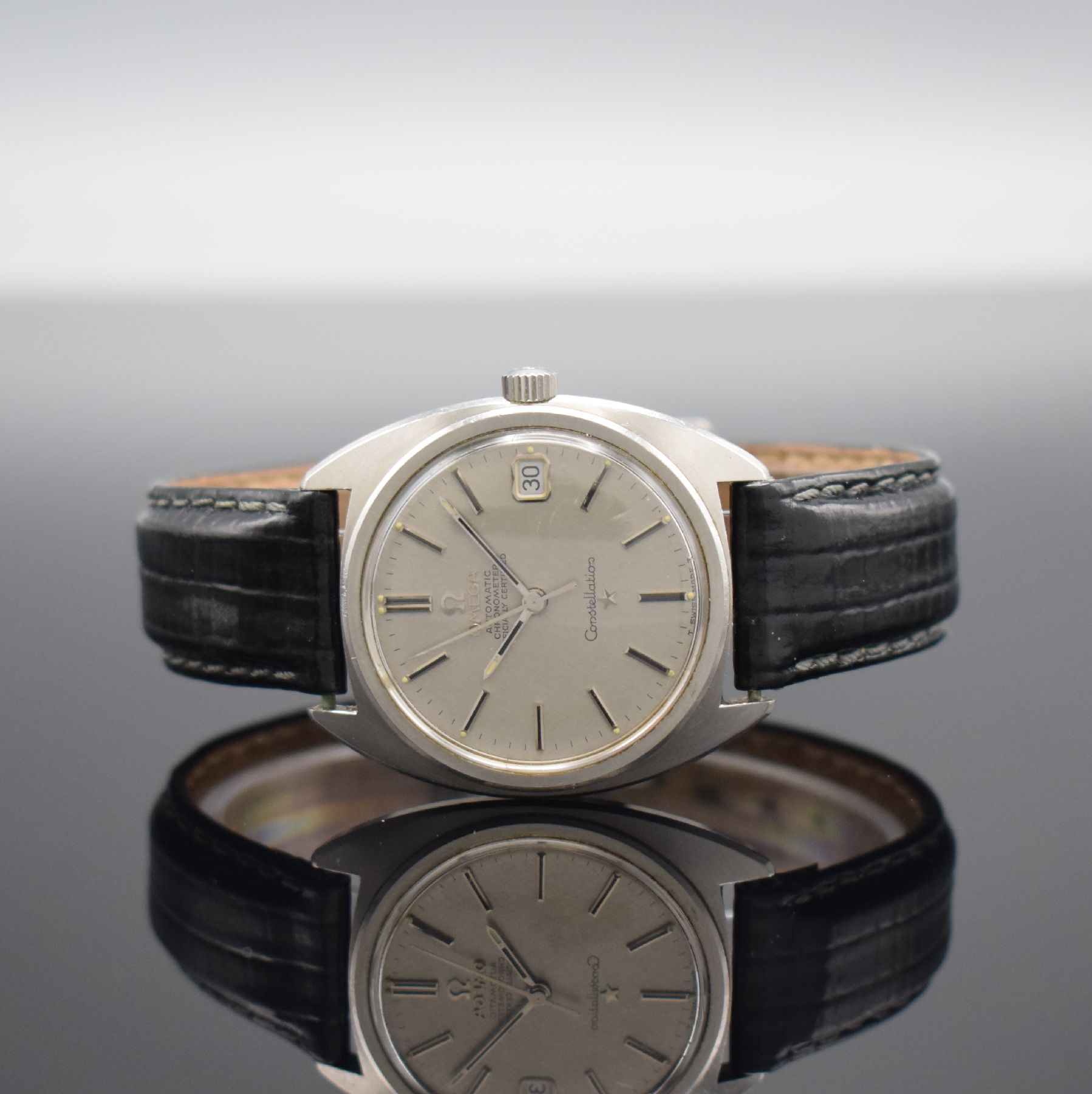 OMEGA Constellation Chronometer Armbanduhr in Stahl Referenz 168.017 SP, Schweiz um 1969, Automatik, Boden m. Darst. Sternwarte verschr., silb. ...