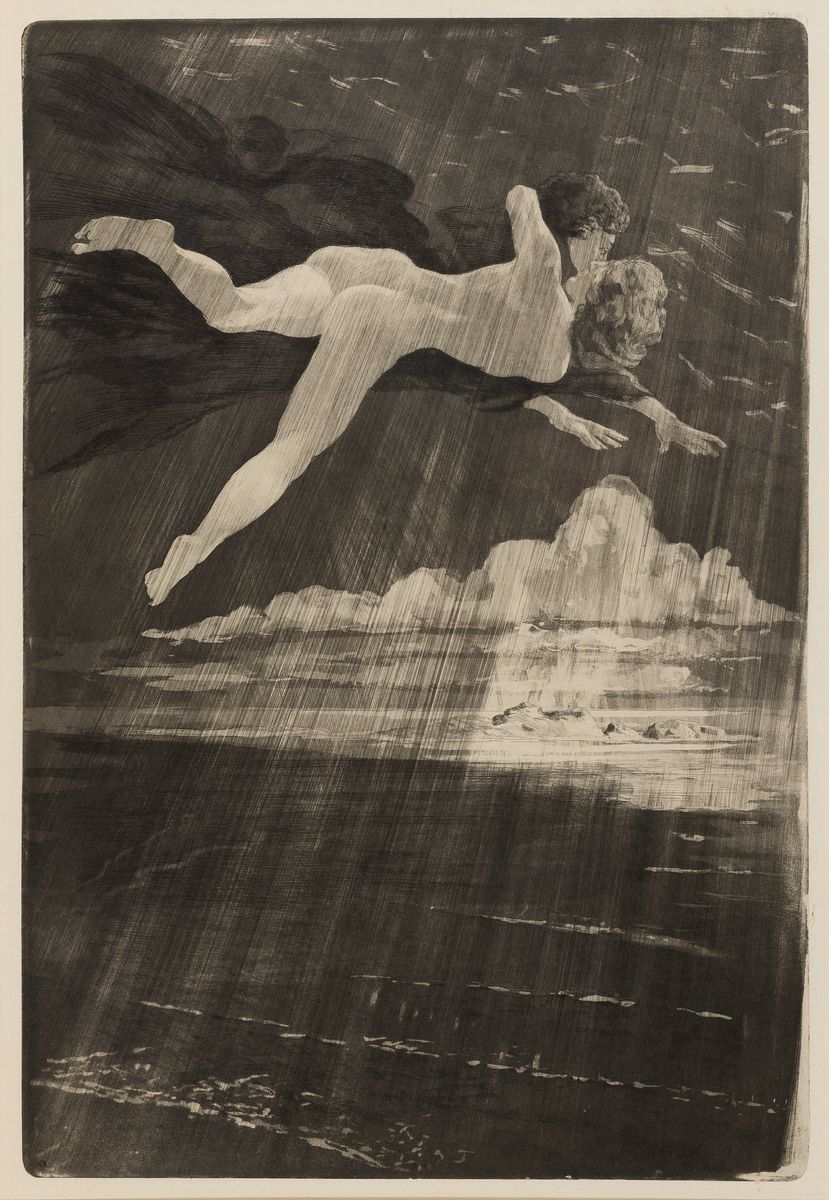 Max Klinger, 1857 Leipzig - 1920 Großjena, "Sehnsucht" (1909), Aquatintaradierung, unsigniert, unter PP u. Glas gerahmt, 49.8 x 33.5 cm,