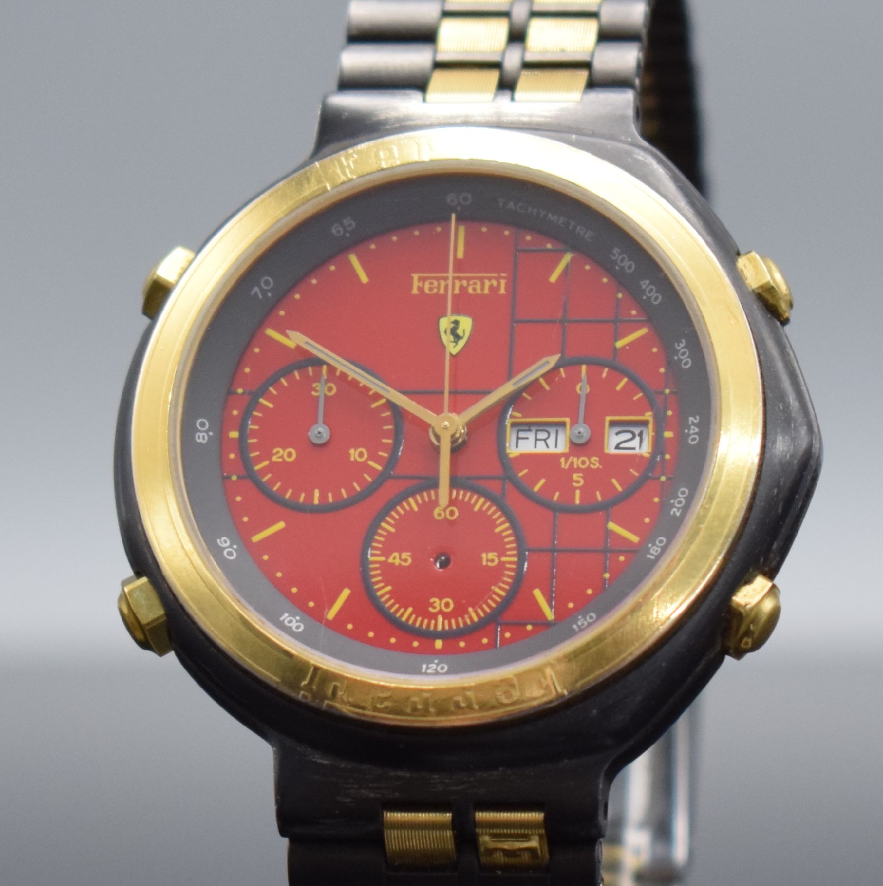 Detail c: FERRARI Formula Herrenchronograph in geschwärztem Stahl, Schweiz um 1990, quarz, Boden verschr., verg. Lünette m. Ferrari- Schriftzug, orig. ...