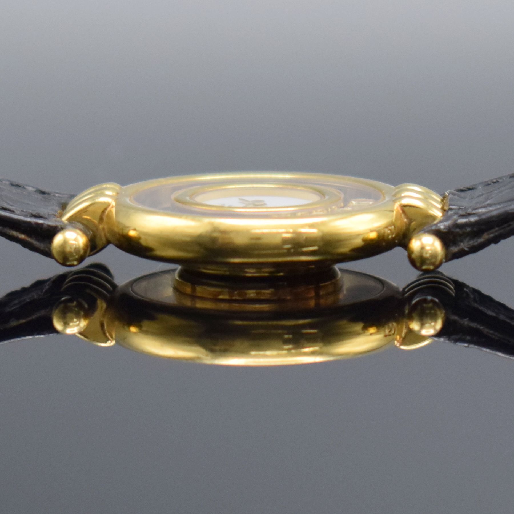 Detail d: CHOPARD Damenarmbanduhr Happy Diamonds in GG 750/000 Referenz 4105, quarz, orig. Lederband m. orig verg. Dornschl., beids. vergl., 5 bewegl. ...