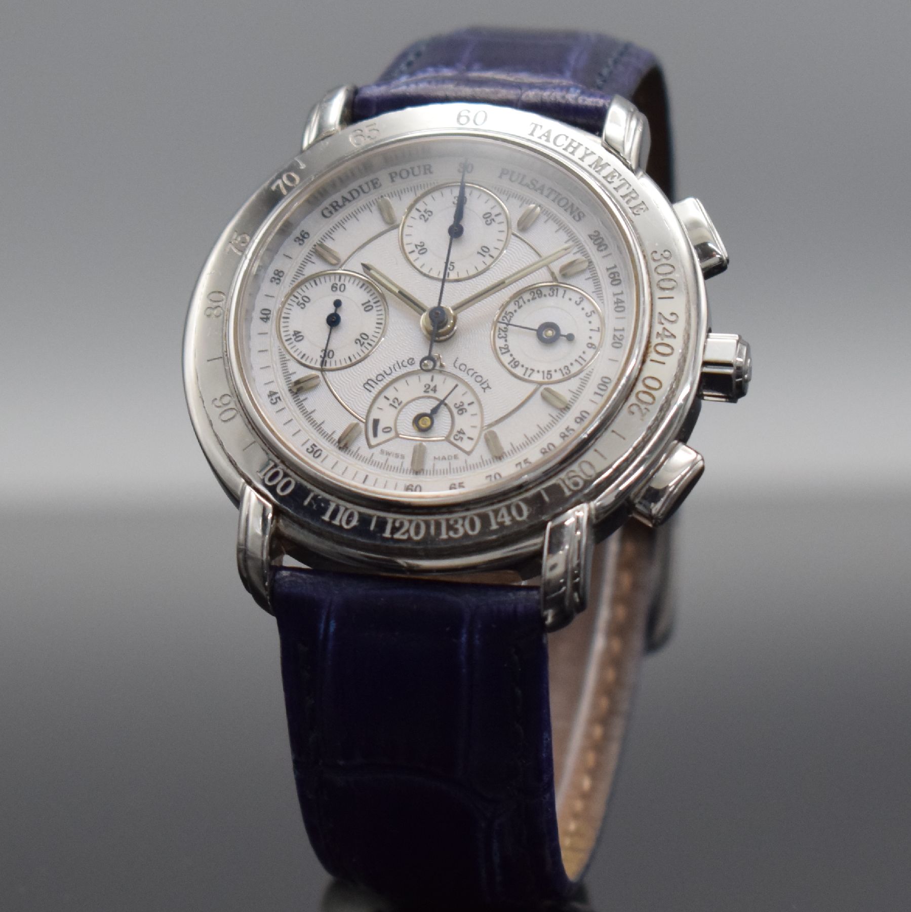 Detail b: MAURICE LACROIX Réserve de Marche limitierte Herrenarmbanduhr mit Chronograph, Schweiz um 1995, Automatik, Ref. 30586, auf 999 Stück limitiertes ...