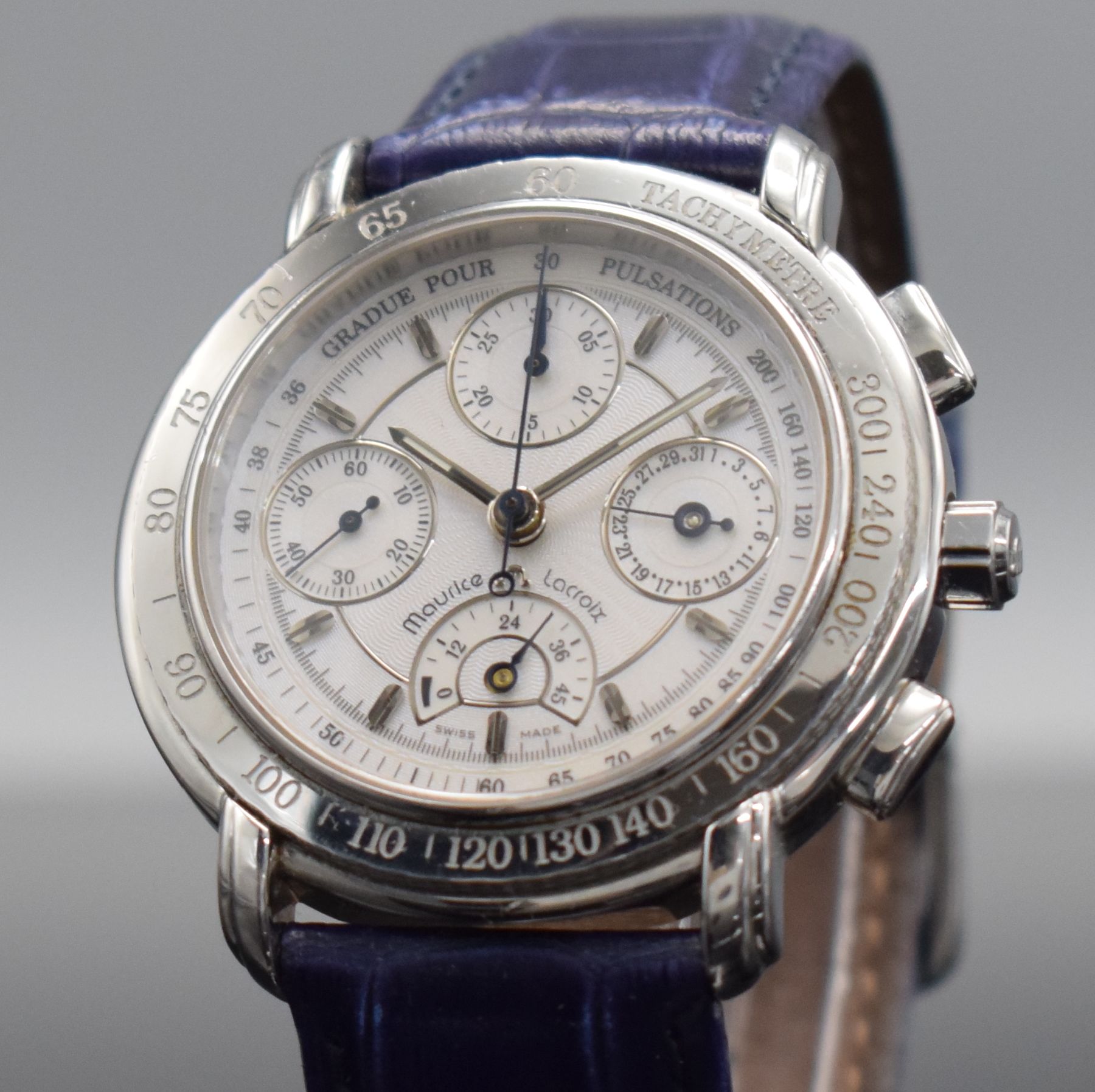 Detail c: MAURICE LACROIX Réserve de Marche limitierte Herrenarmbanduhr mit Chronograph, Schweiz um 1995, Automatik, Ref. 30586, auf 999 Stück limitiertes ...