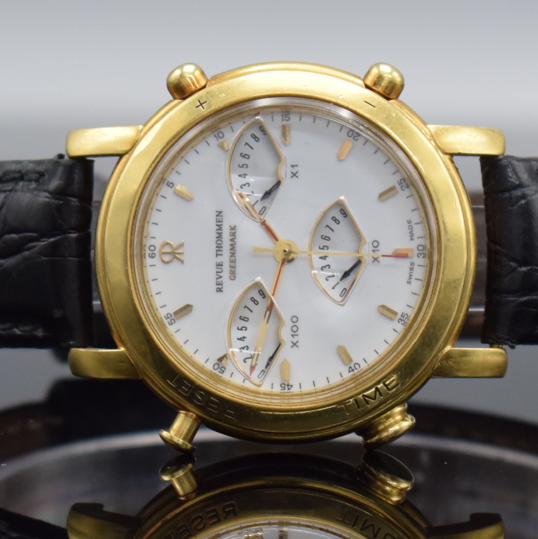 Detail a: REVUE THOMMEN Greenmark limitierte Herrenarmbanduhr mit Golfzähler in GG 750/000, Schweiz um 1990, Automatik, auf 300 Stück limitiertes ...