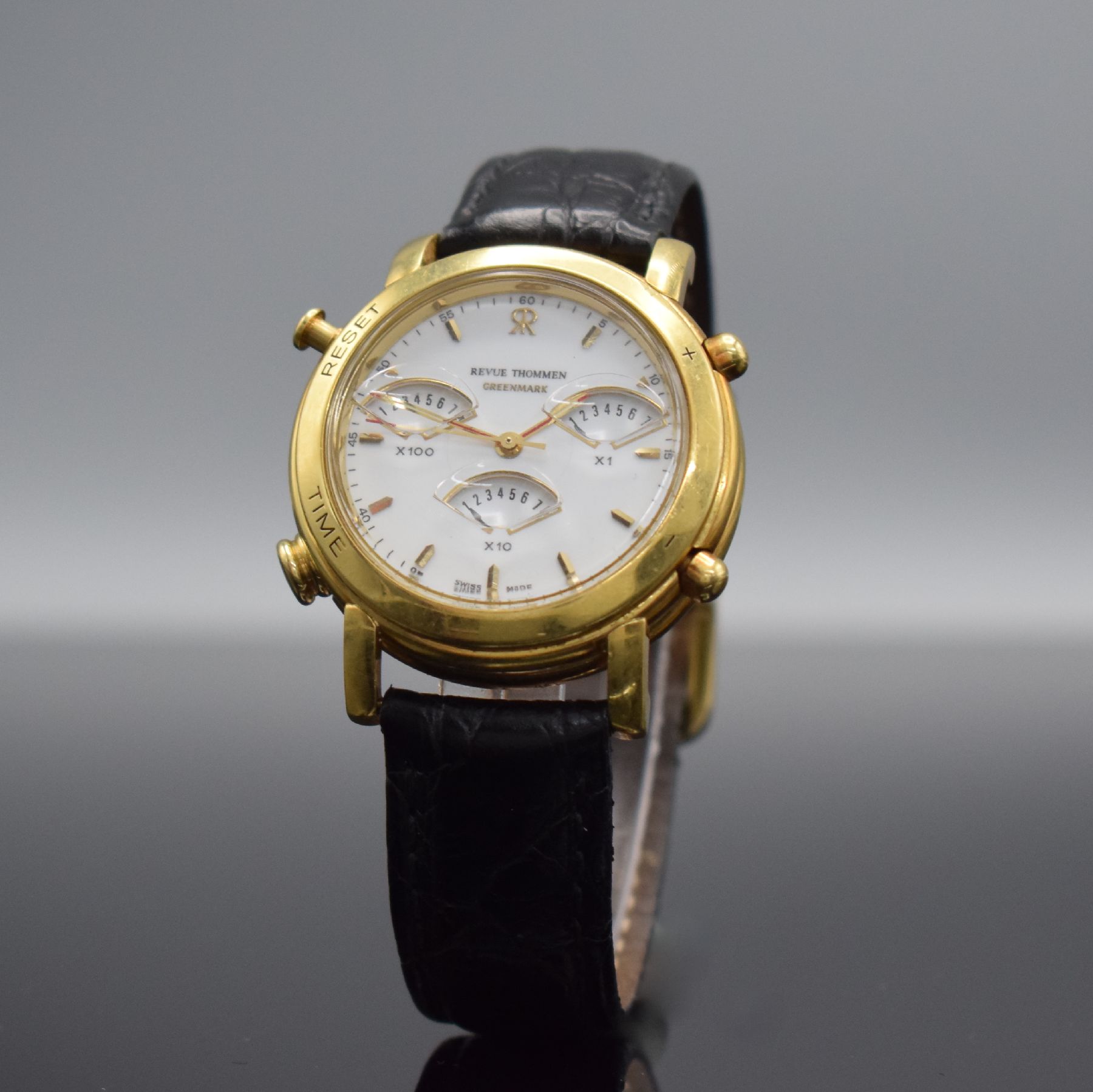 Detail b: REVUE THOMMEN Greenmark limitierte Herrenarmbanduhr mit Golfzähler in GG 750/000, Schweiz um 1990, Automatik, auf 300 Stück limitiertes ...