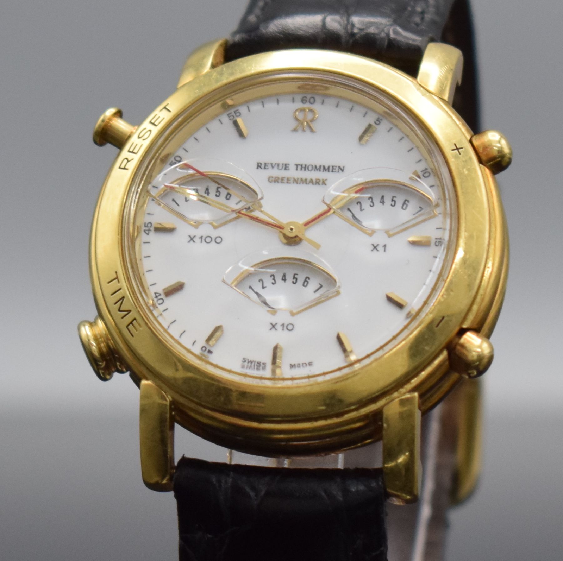Detail c: REVUE THOMMEN Greenmark limitierte Herrenarmbanduhr mit Golfzähler in GG 750/000, Schweiz um 1990, Automatik, auf 300 Stück limitiertes ...