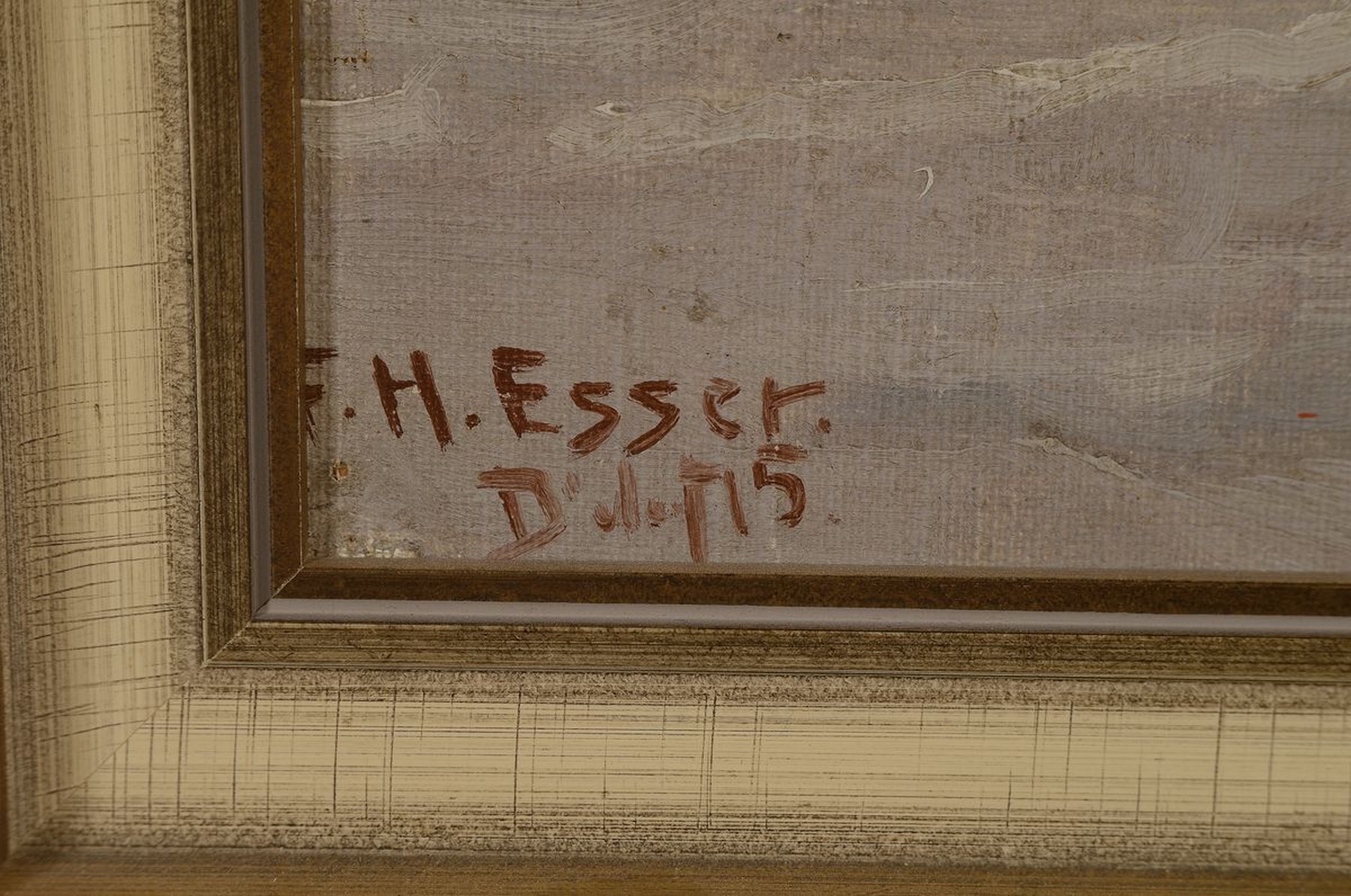 Detail a: F. Heinz Eßer, geb. 1892 Düsseldorf, Fischerboot auf dem Rhein, Öl/Hartfaser, signiert, ca. 32x52cm, R. ca. 38x59cm