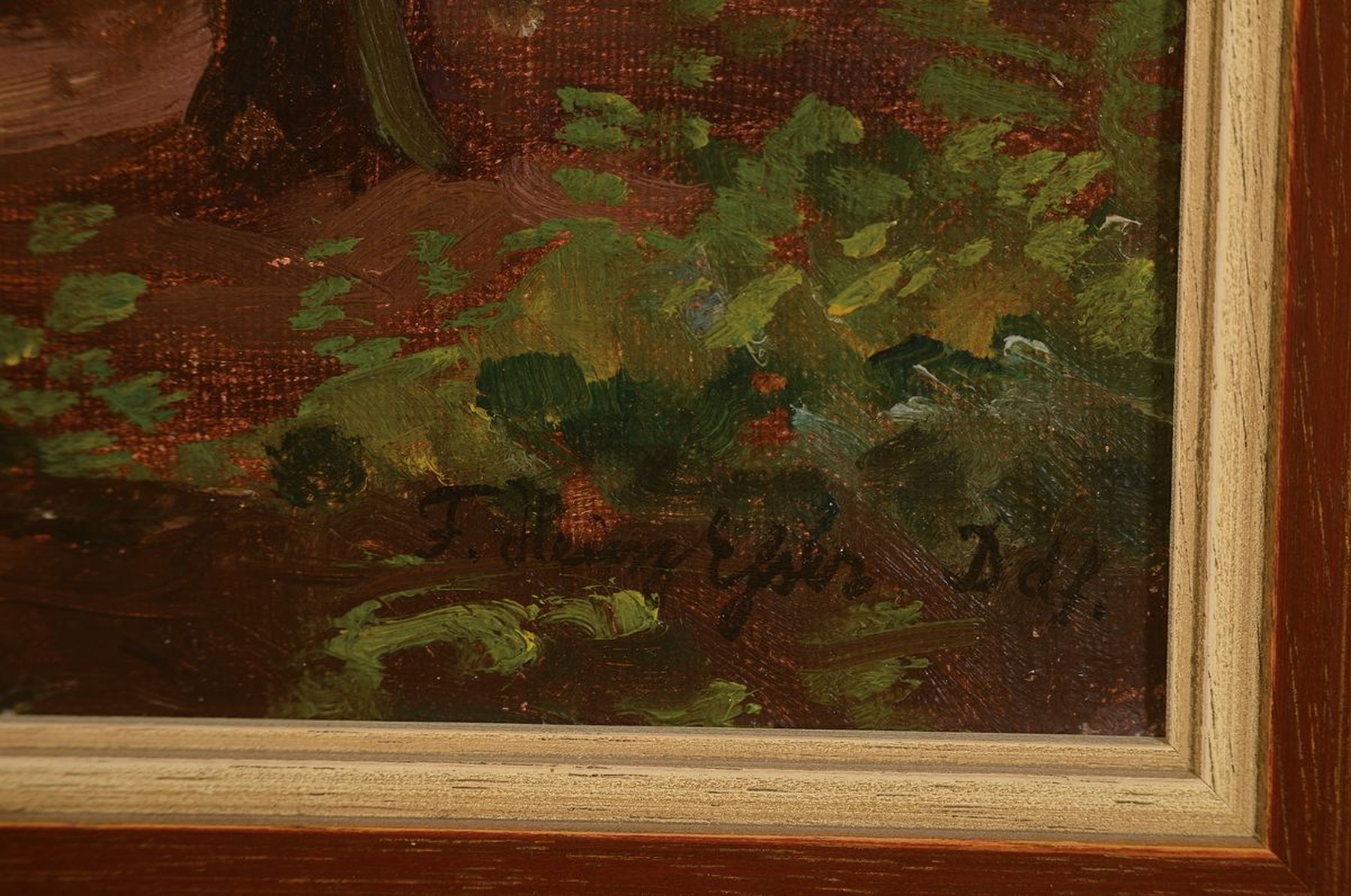 Detail a: F. Heinz Eßer, geb. 1892 Düsseldorf, Blick aus dem Wald auf ein Feld, Öl/Hartfaser, rechts unten signiert, ca. 32x45cm, R. ca. 41x53cm