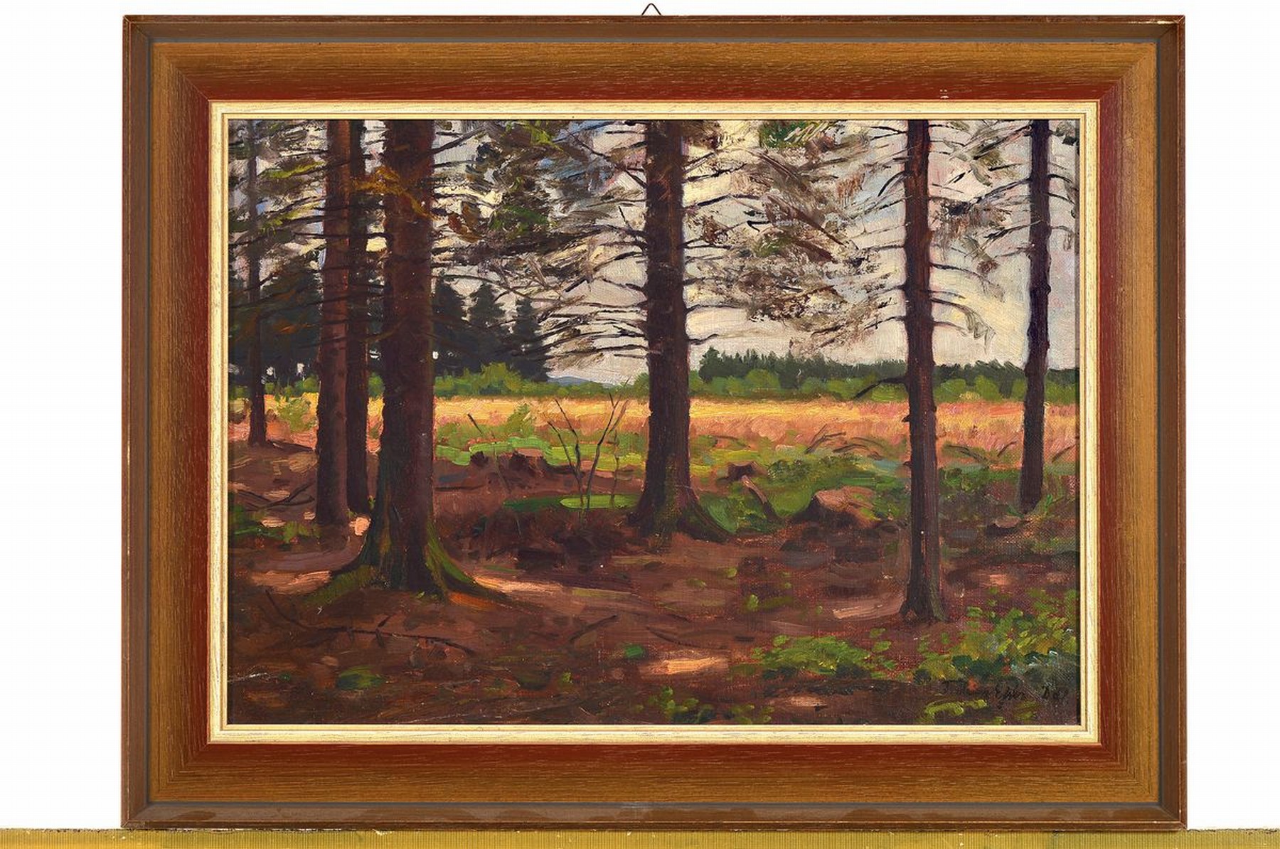 Detail k: F. Heinz Eßer, geb. 1892 Düsseldorf, Blick aus dem Wald auf ein Feld, Öl/Hartfaser, rechts unten signiert, ca. 32x45cm, R. ca. 41x53cm