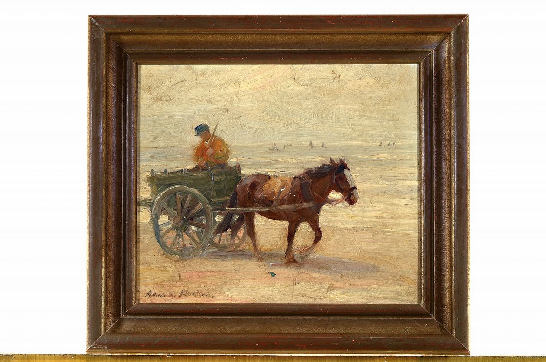 Detail k: Arnold Moeller, 1886 Bückeburg-1963 Bruckmühl, Fischer mit Pferdekarren am Strand, Öl/Lwd, links unten signiert, ca. 34x40cm, R. ca. 45x56cm