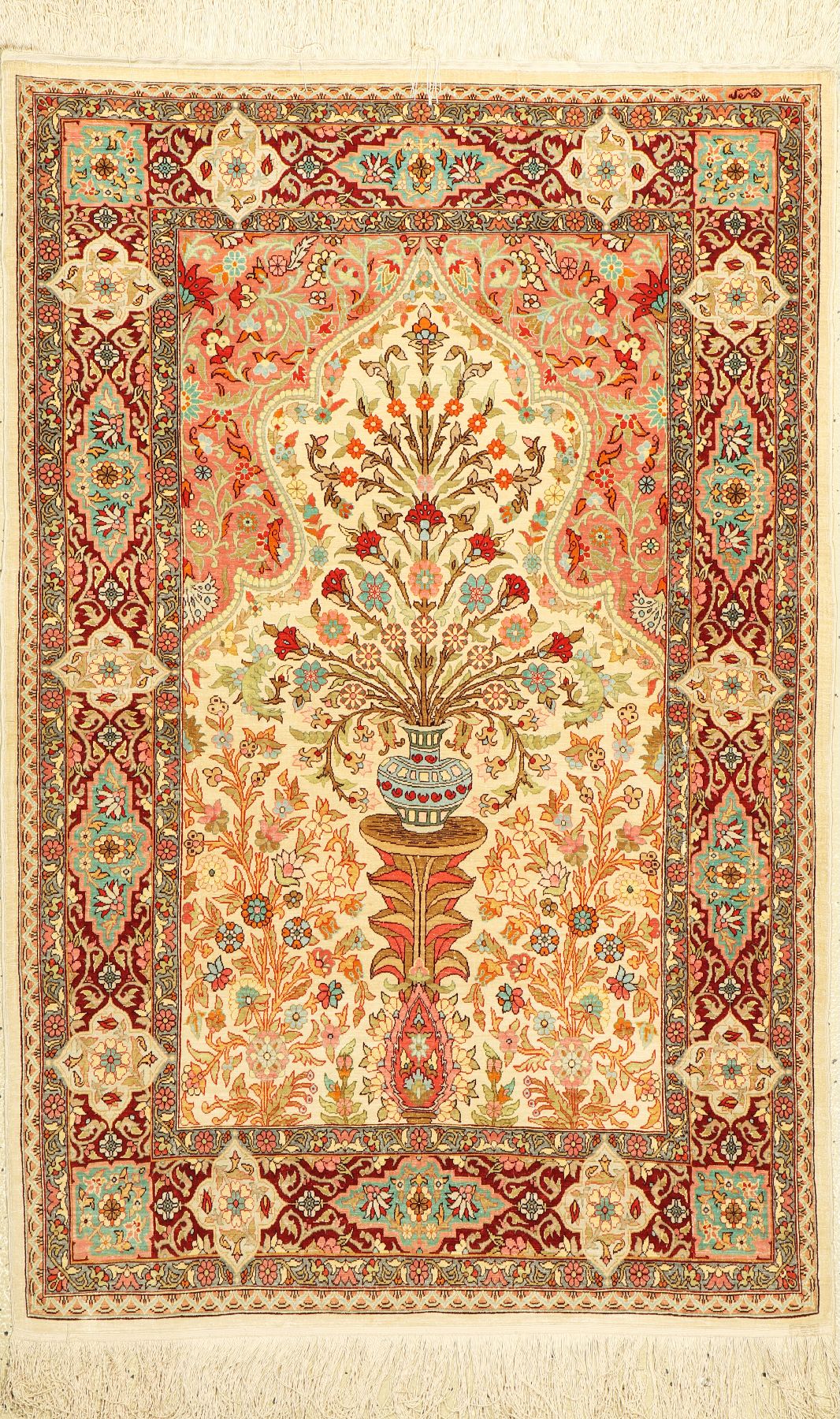 Hereke Seide fein, Signiert, Türkei, ca. 50Jahre, reine Naturseide, ca. 135 x 90 cm, EHZ:2