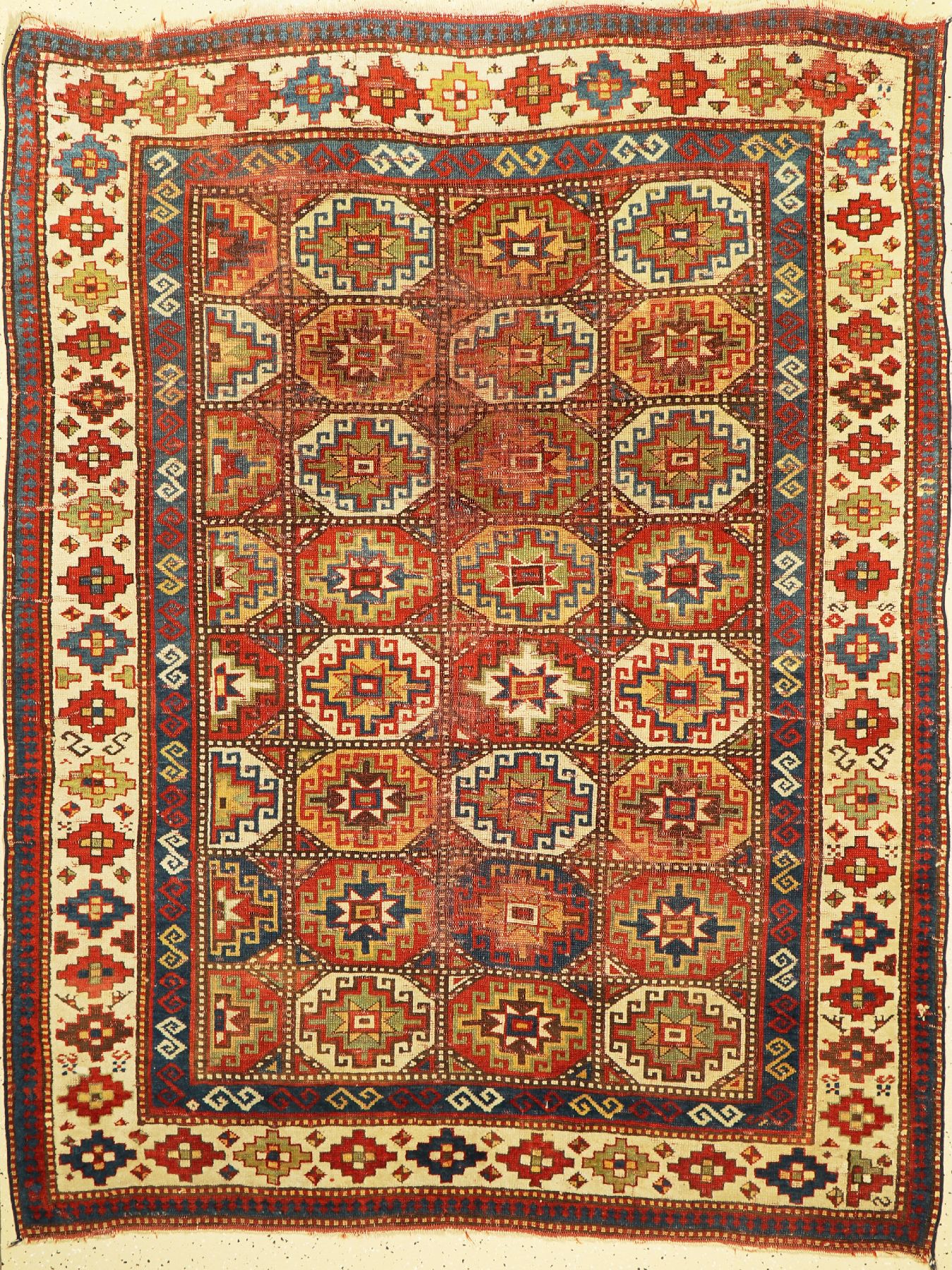 Memling-Gül Kazak, Kaukasus, 19. Jhd, Wolleauf Wolle, ca. 210 x 160 cm, EHZ: 4-5