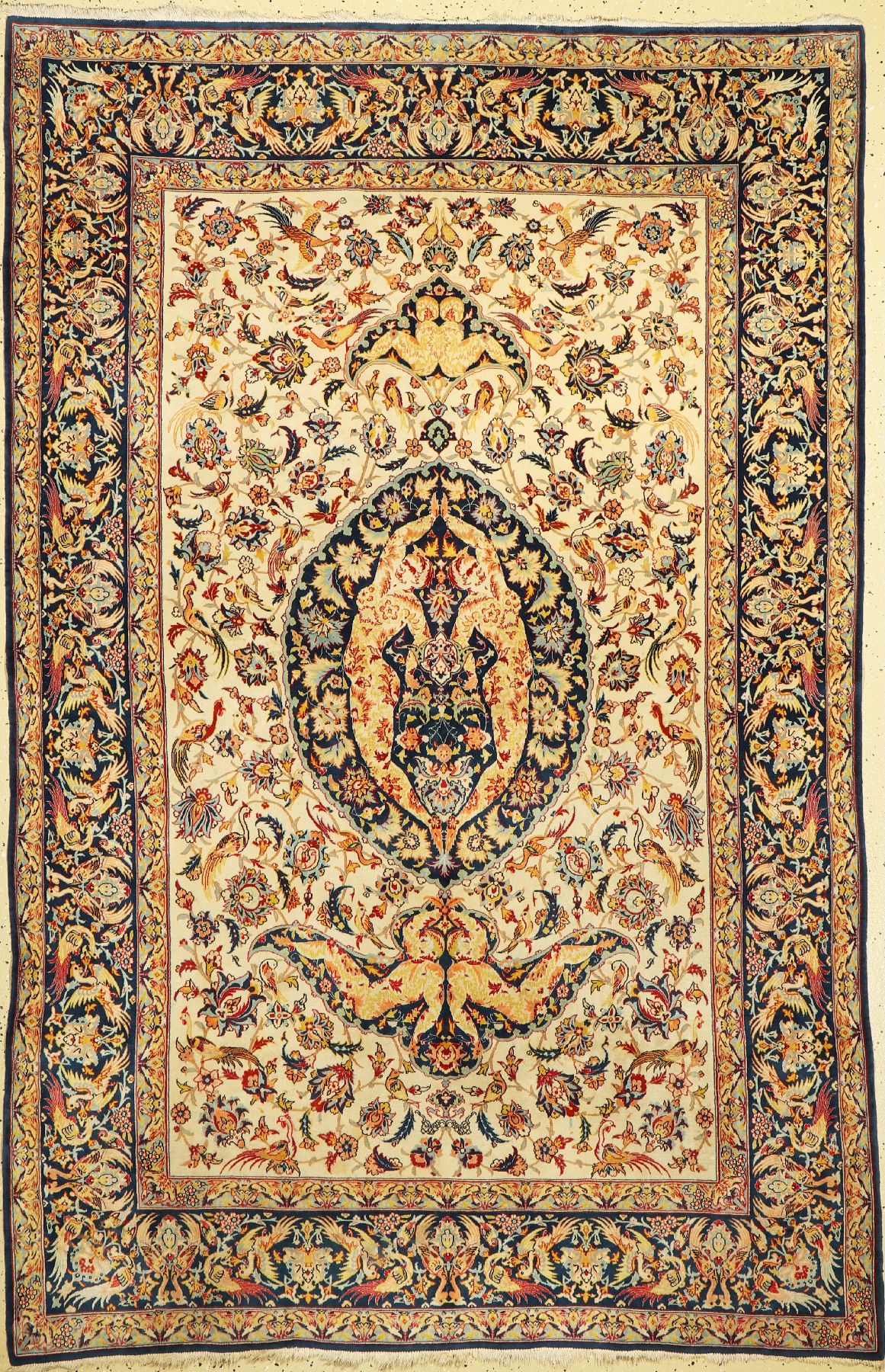 Esfahan fein, Persien, um 1940, Korkwolle auf Seide, ca. 234 x 152 cm, ca. 1,0 Mio. Kn/qm, EHZ: 2-3