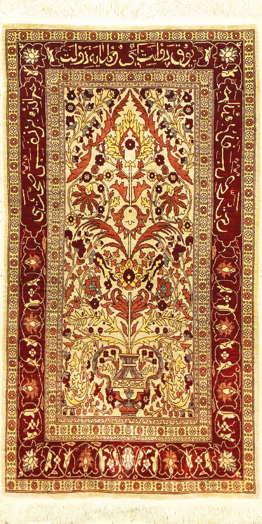 Hereke Seide fein Signiert, Türkei, um 1960, reine Naturseide, ca. 90 x 50 cm, ca. 1,0 Mio. Kn/qm, EHZ: 2