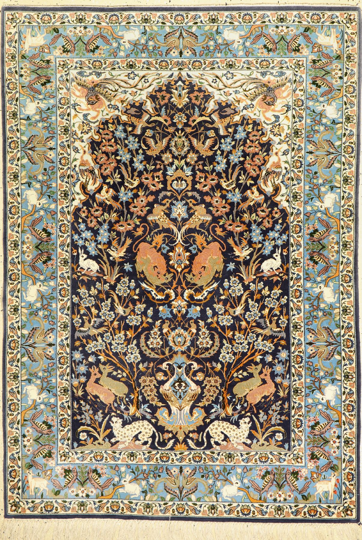 Esfahan fein, Persien, ca. 50 Jahre, Korkwolle mit und auf Seide, ca. 160 x 111 cm,ca. 1,0 Mio. Kn/qm, EHZ: 2