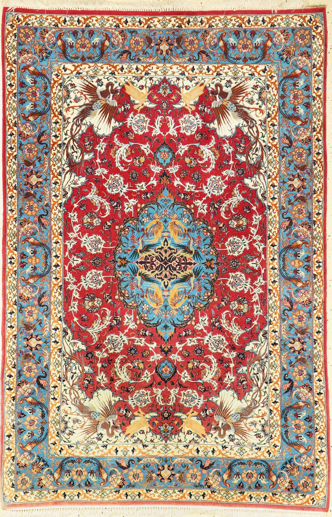 Esfahan fein, Persien, ca. 50 Jahre, Korkwolle mit und auf Seide, ca. 168 x 104 cm,ca. 1,0 Mio. Kn/qm, EHZ: 2, (leicht verblaßt)