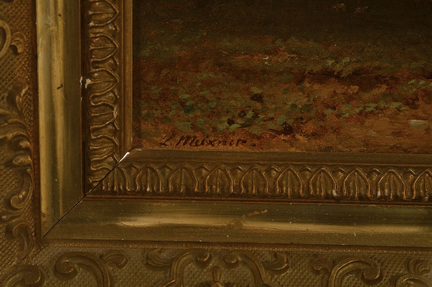 Detail a: Ludwig Meixner, 1828 München - 1885 ebenda, Landschaftsmaler u. Schüler von Bernhard Stange, weite ebene Landschaft, verzeitlichte Wiedergabe eines ...
