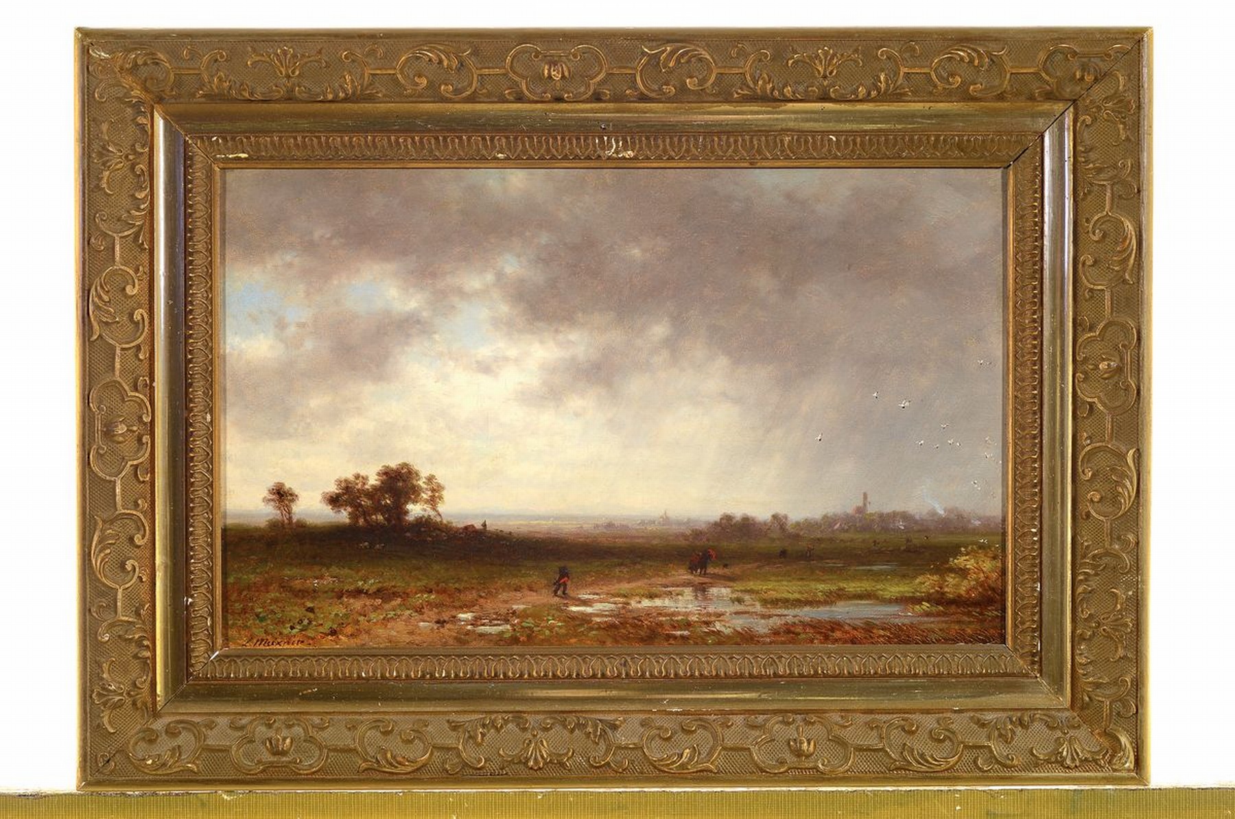 Detail k: Ludwig Meixner, 1828 München - 1885 ebenda, Landschaftsmaler u. Schüler von Bernhard Stange, weite ebene Landschaft, verzeitlichte Wiedergabe eines ...